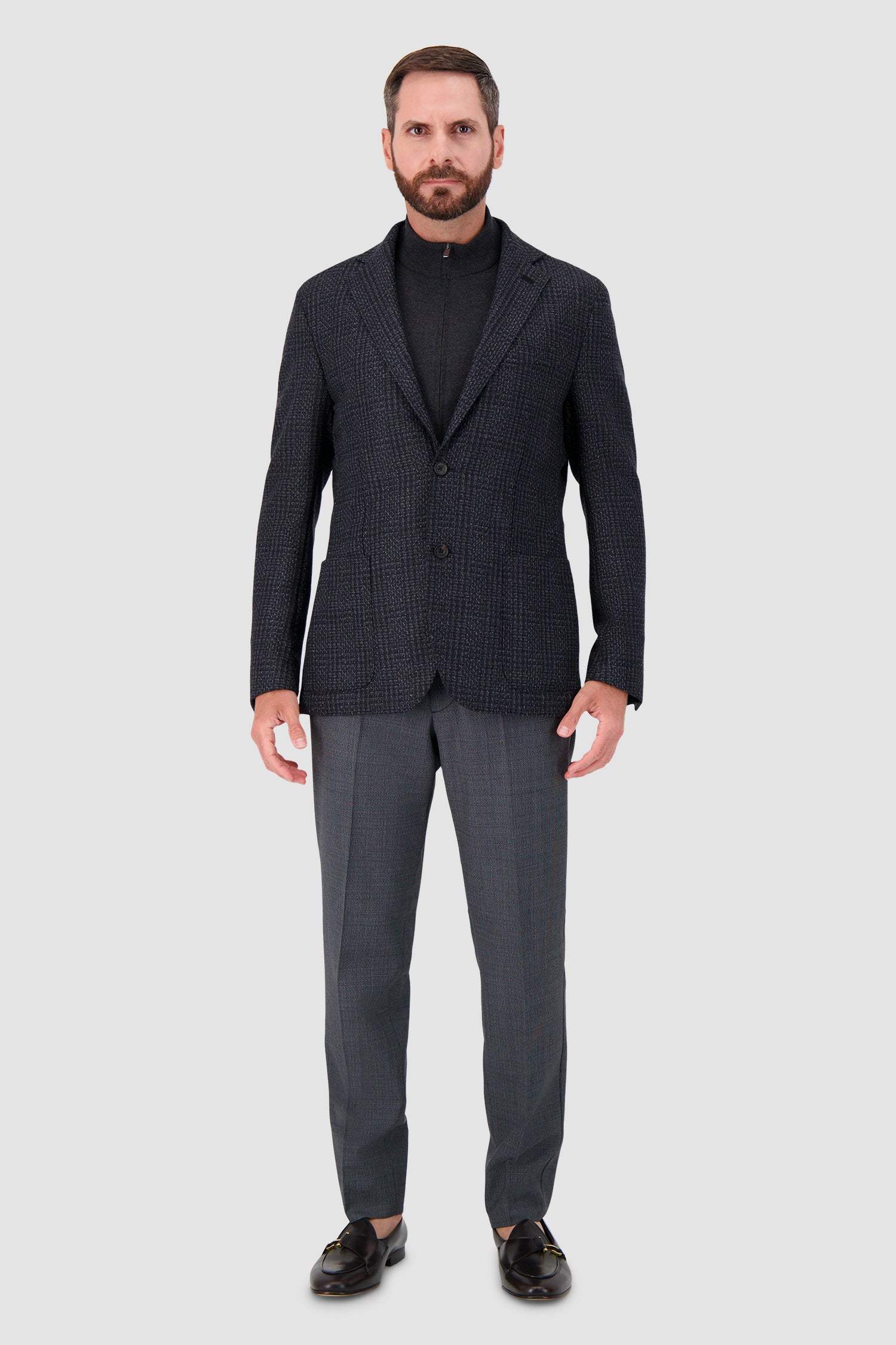 Corneliani Charcoal Wool Jacket with knit insert