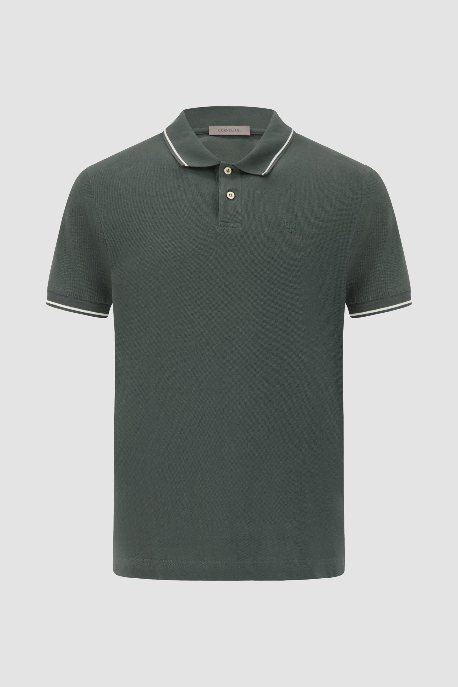 Polo zippé en cachemire vert armée Pashmere avec détail en maille ajourée