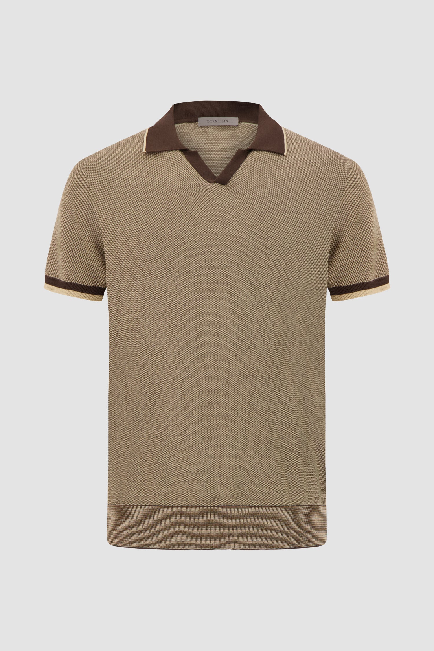 Polo zippé en cachemire vert armée Pashmere avec détail en maille ajourée