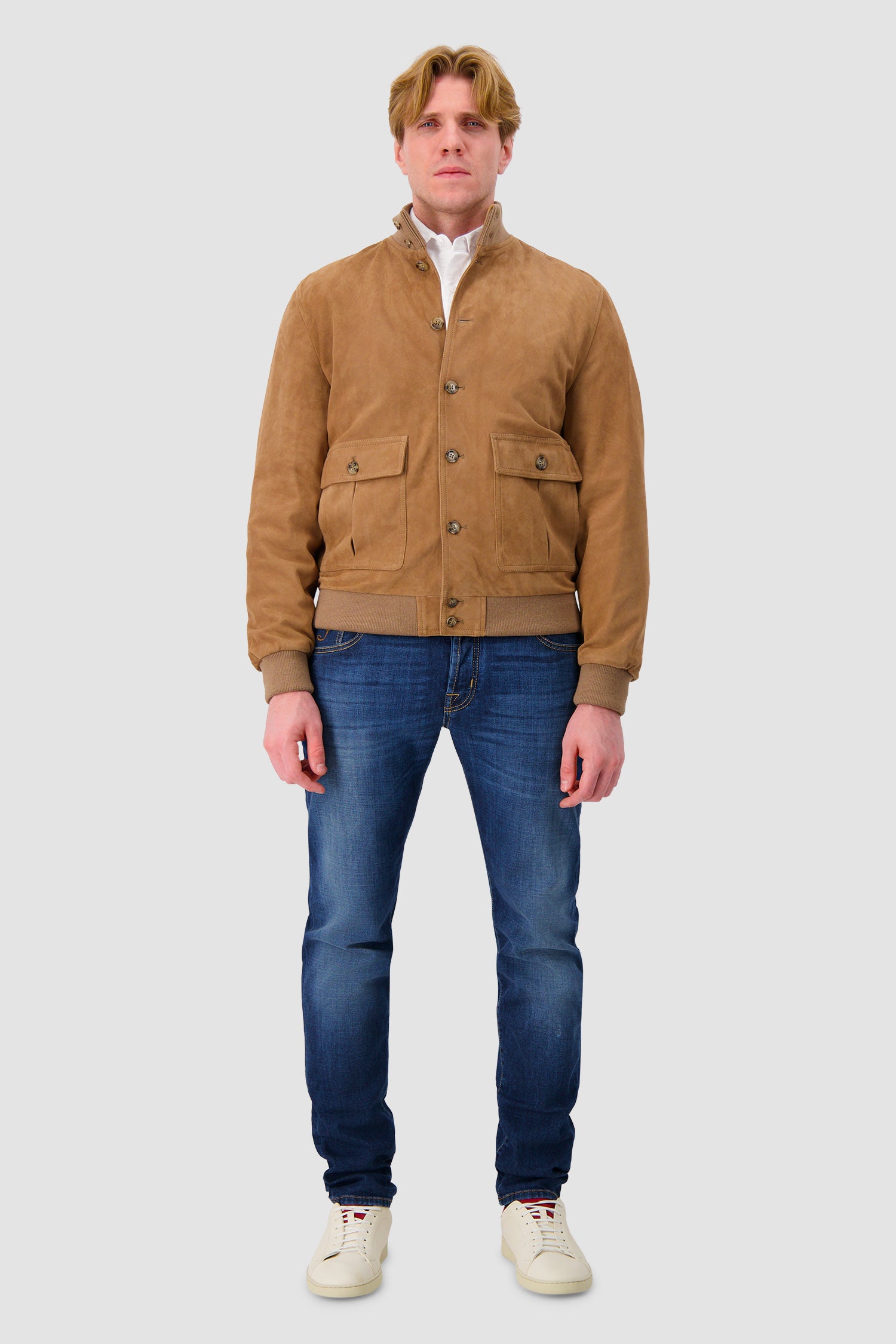 Valstar Camel Suede Utility Bomber Jacket