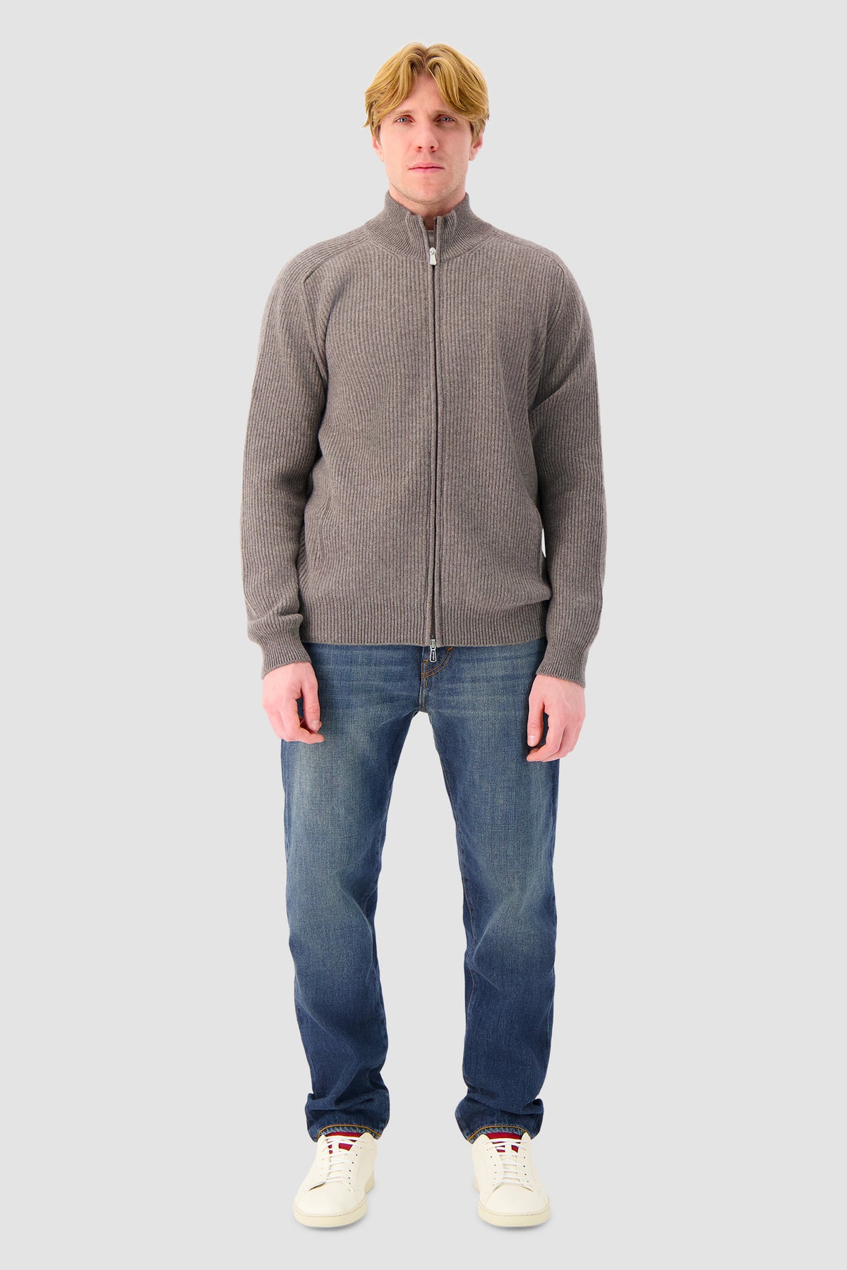 Mandelli Light Brown Cashmere Zip Sweater