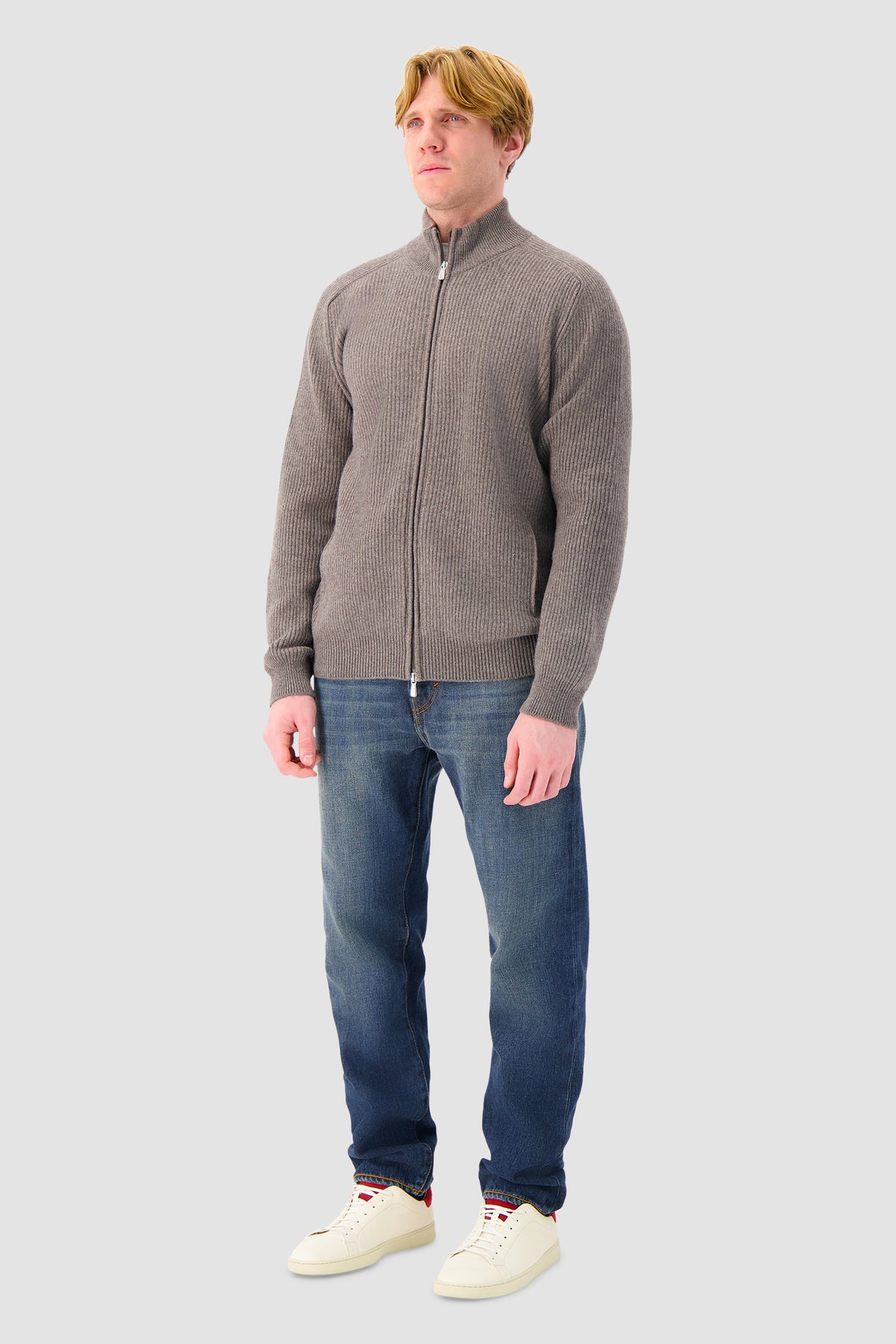 Mandelli Light Brown Cashmere Zip Sweater