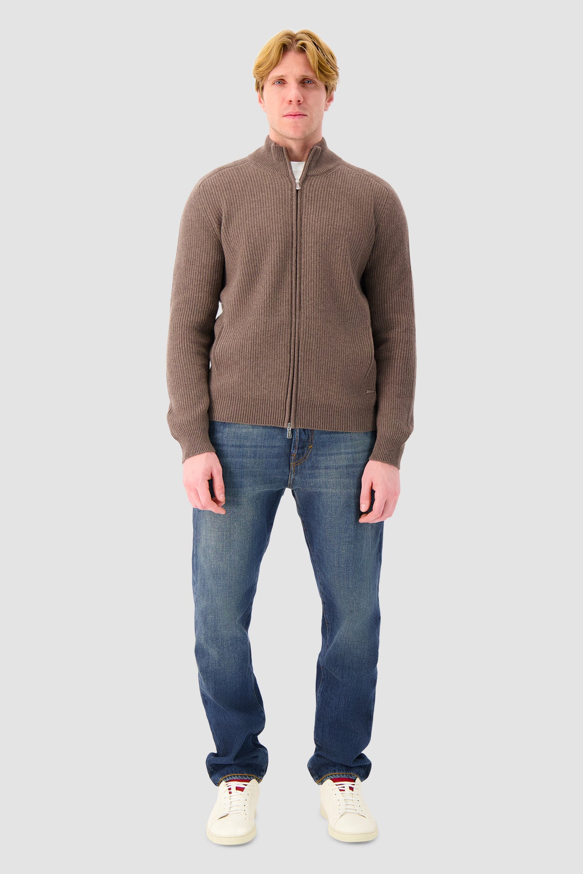 Mandelli Brown Cashmere Zip Sweater