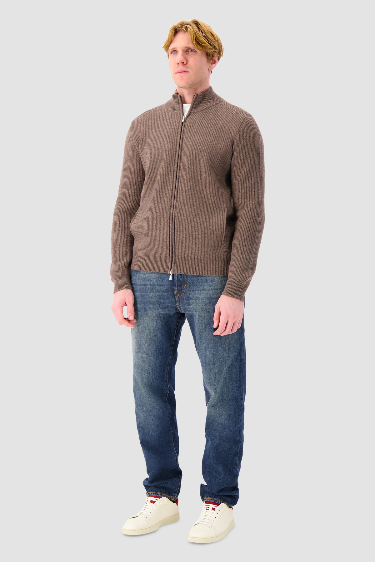 Mandelli Brown Cashmere Zip Sweater