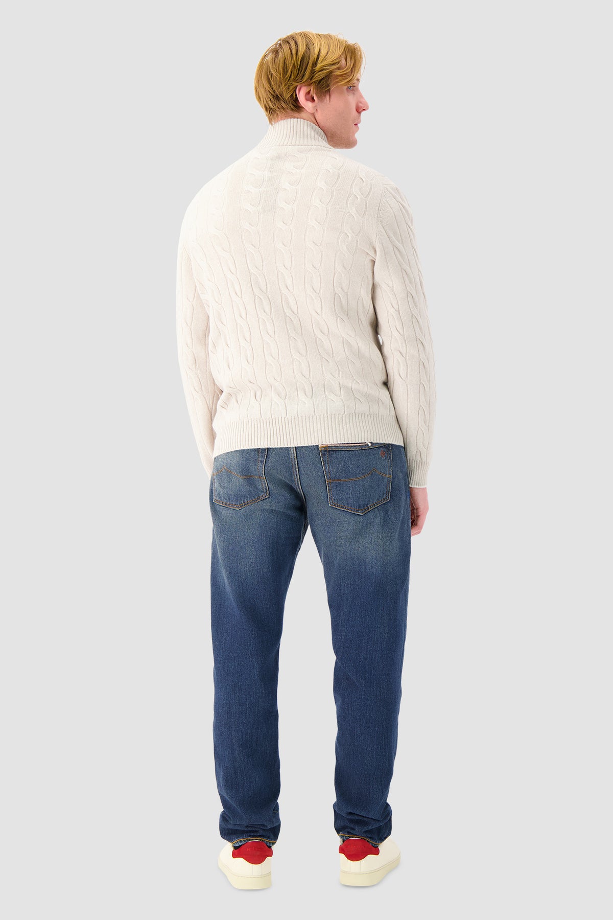 Mandelli Ivory Cashmere Cable Knit Zip Sweater
