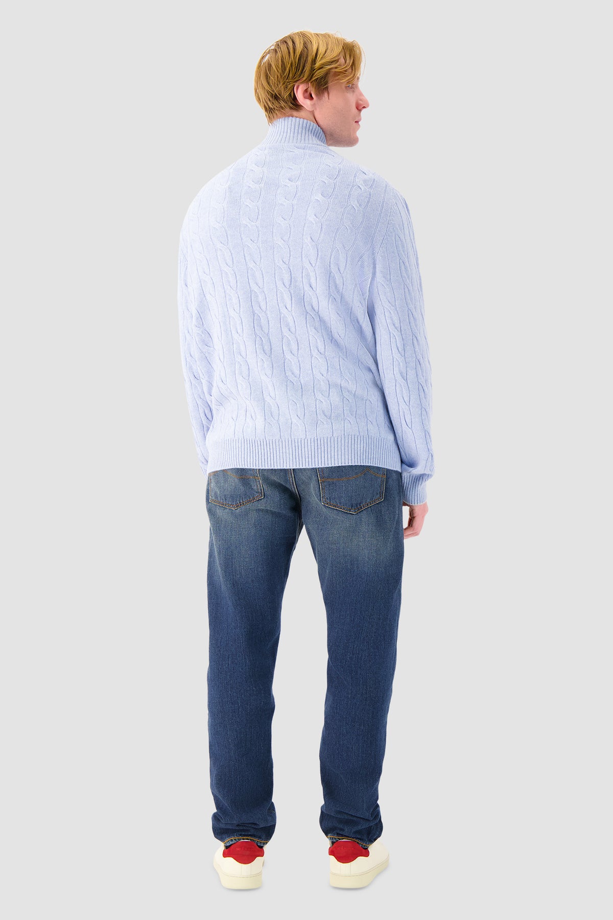Mandelli Light Blue Cashmere Cable Knit Zip Sweater