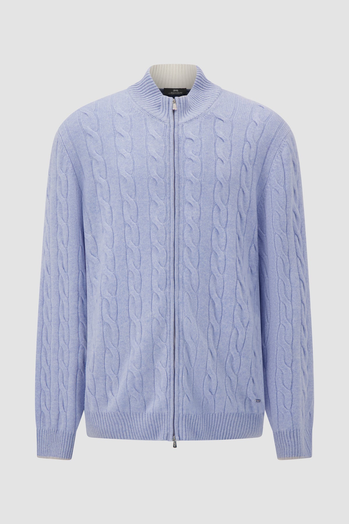 Mandelli Light Blue Cashmere Cable Knit Zip Sweater