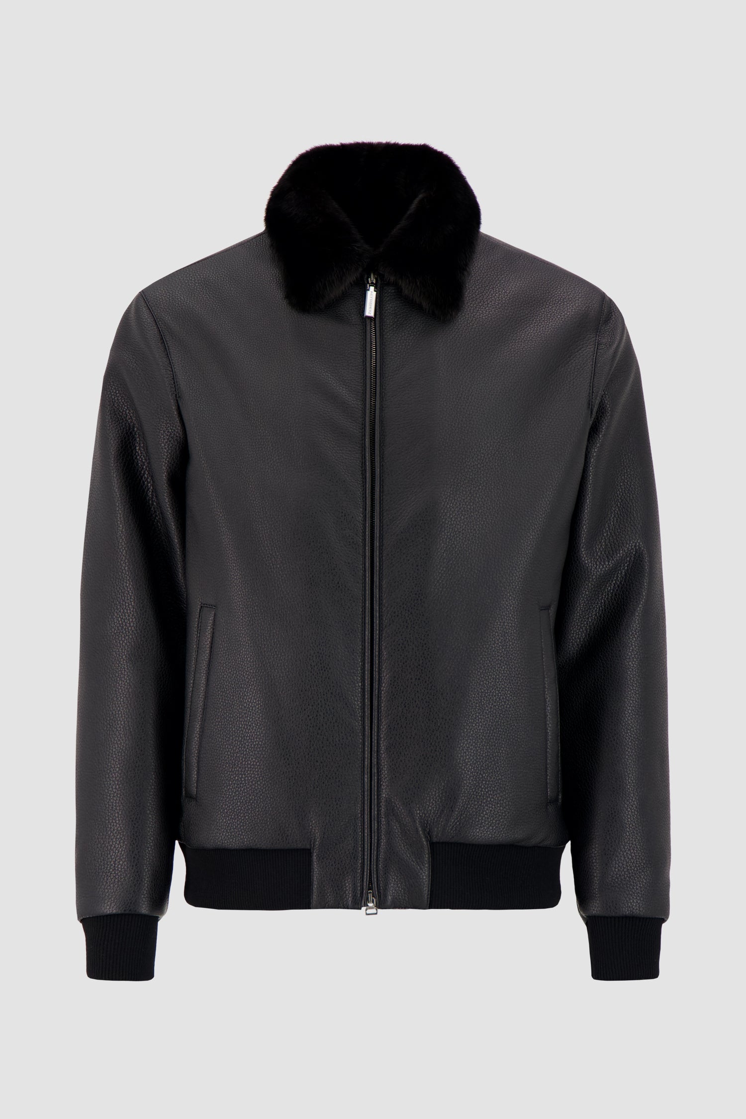 Hettabretz Black Deer Leather And Mink Bomber Jacket