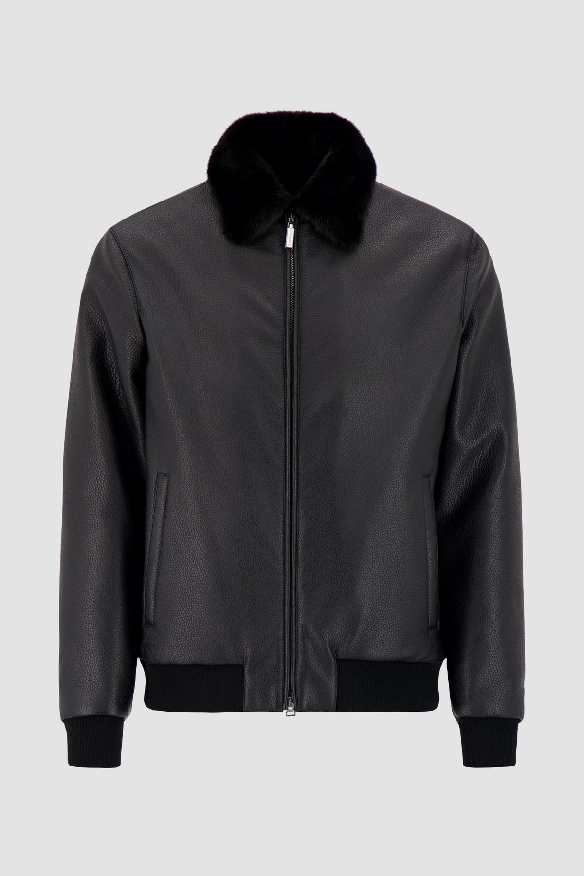 Hettabretz Black Deer Leather And Mink Bomber Jacket