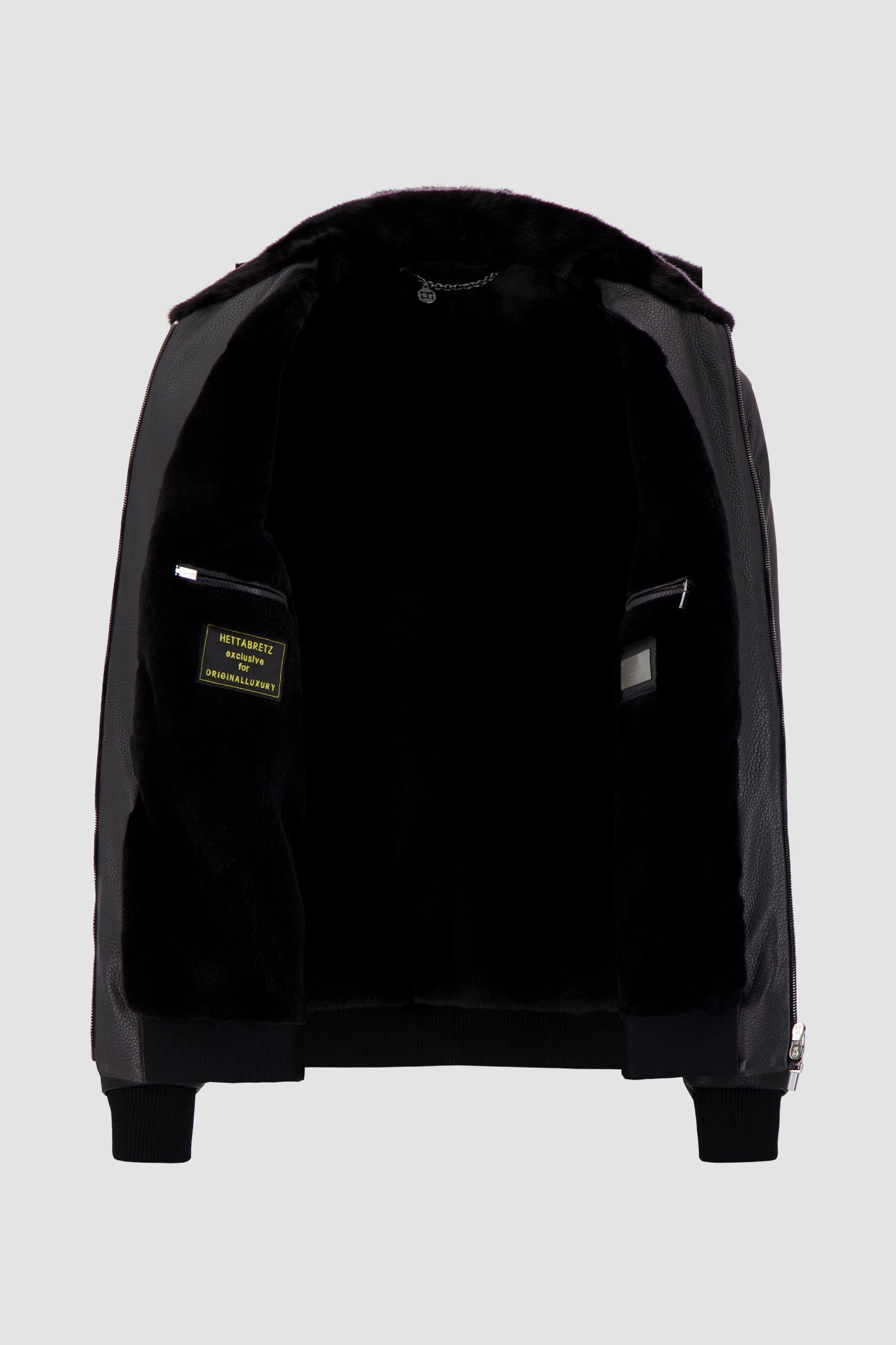 Hettabretz Black Deer Leather And Mink Bomber Jacket