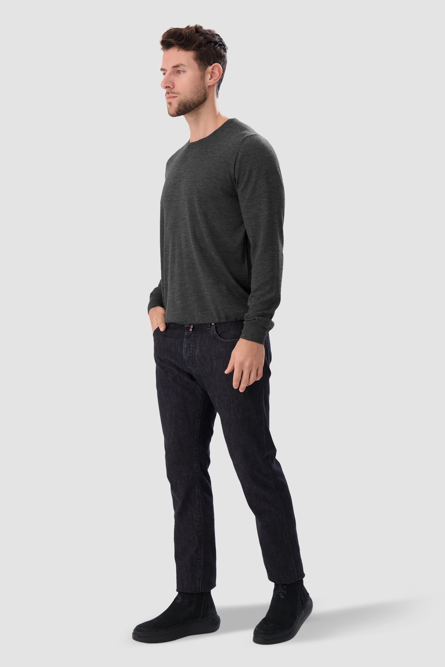 Barba Napoli Grey Round Neck Paricollo Sweater