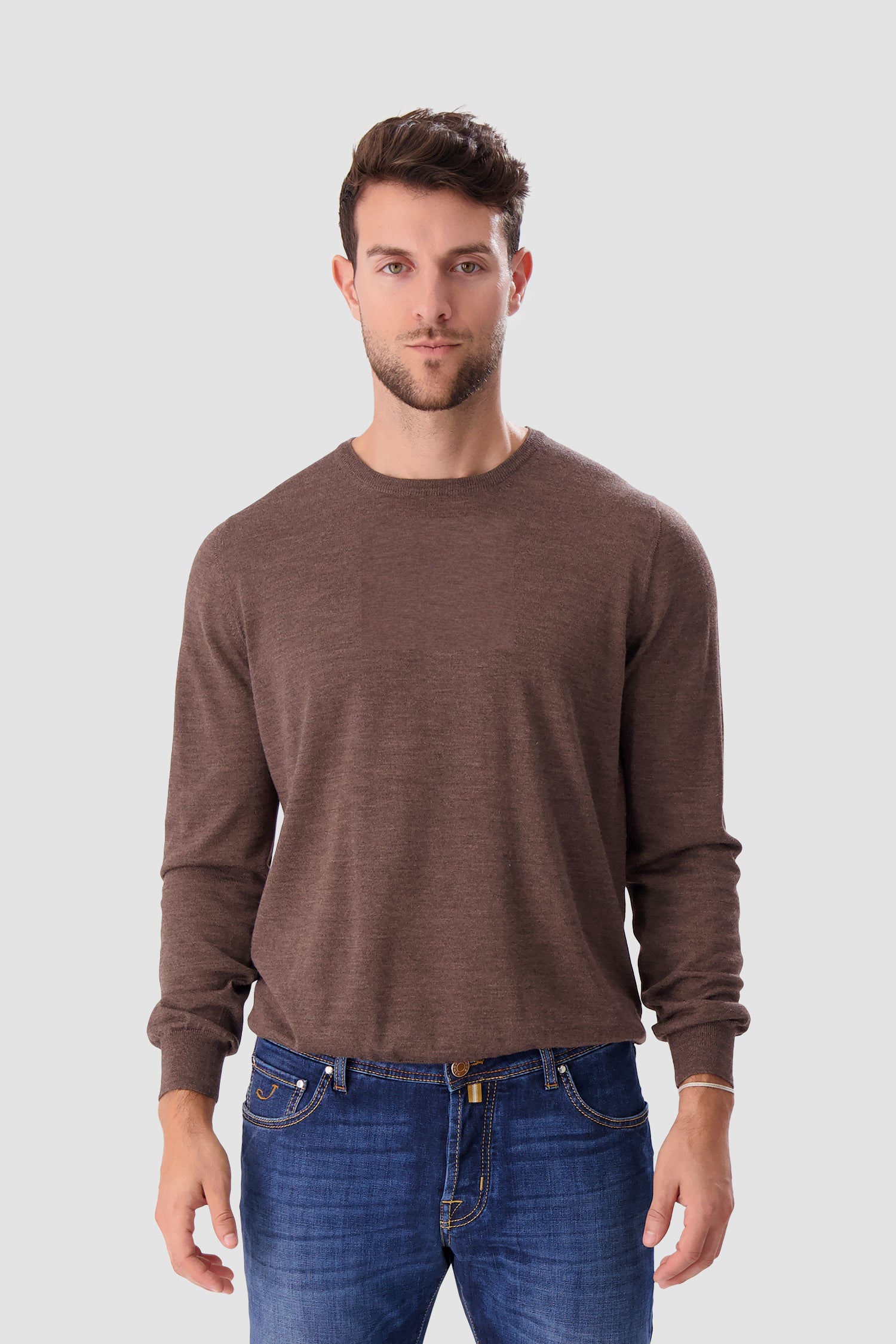 Barba Napoli Brown Round Neck Paricollo Sweater