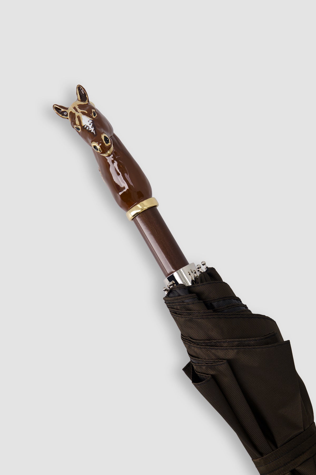 Parapluie cheval noir et argent Pasotti