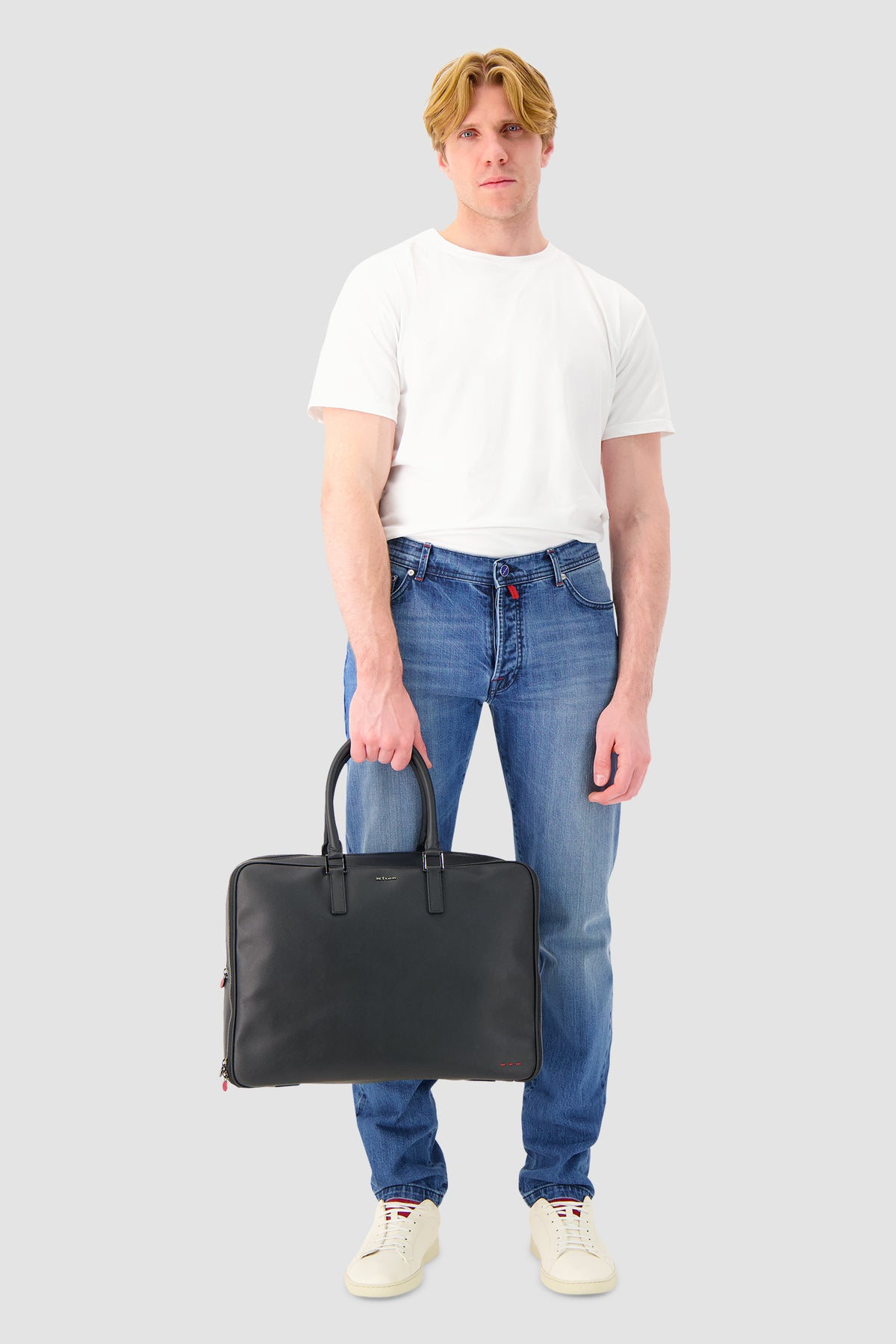 Kiton Black Leather Business Tote