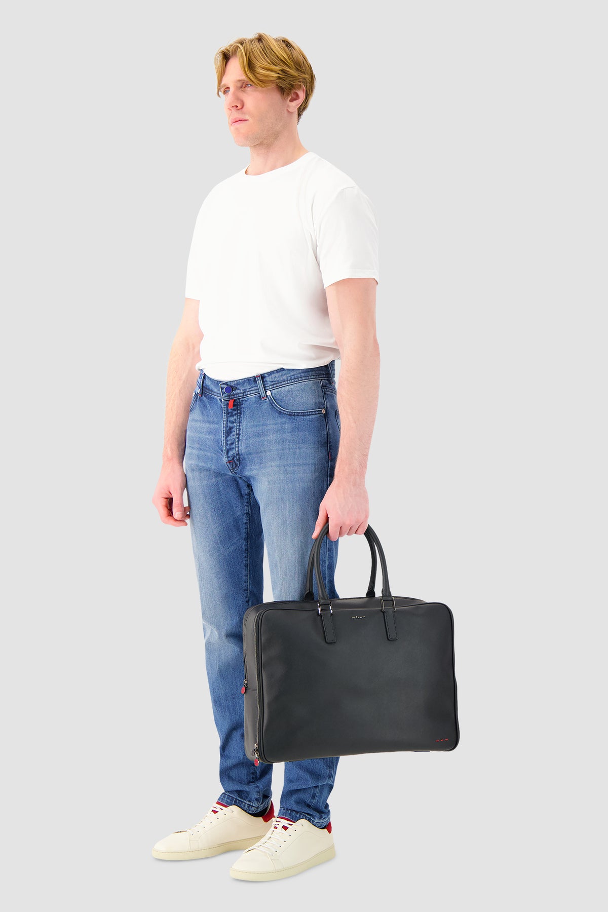 Kiton Black Leather Business Tote