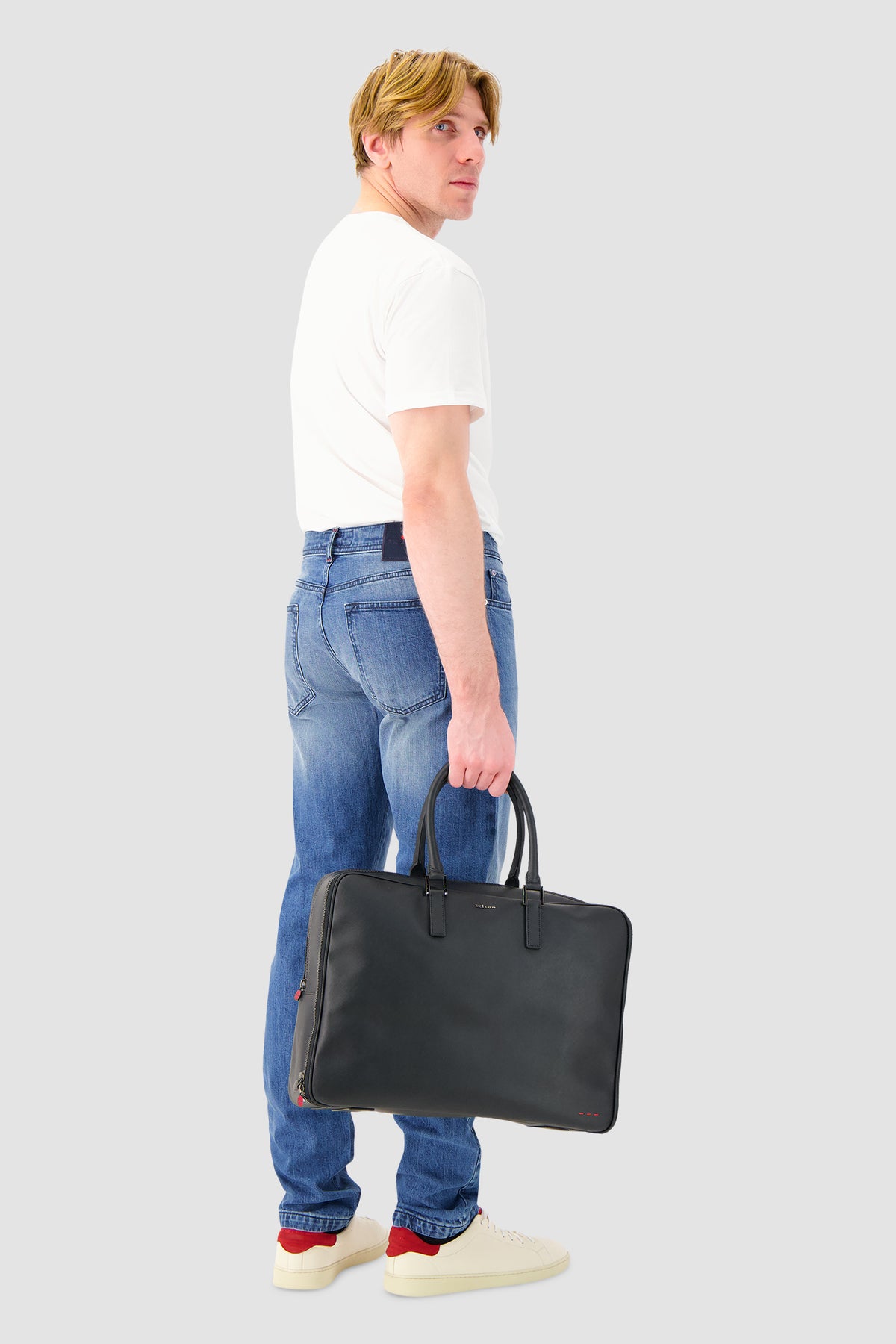 Kiton Black Leather Business Tote