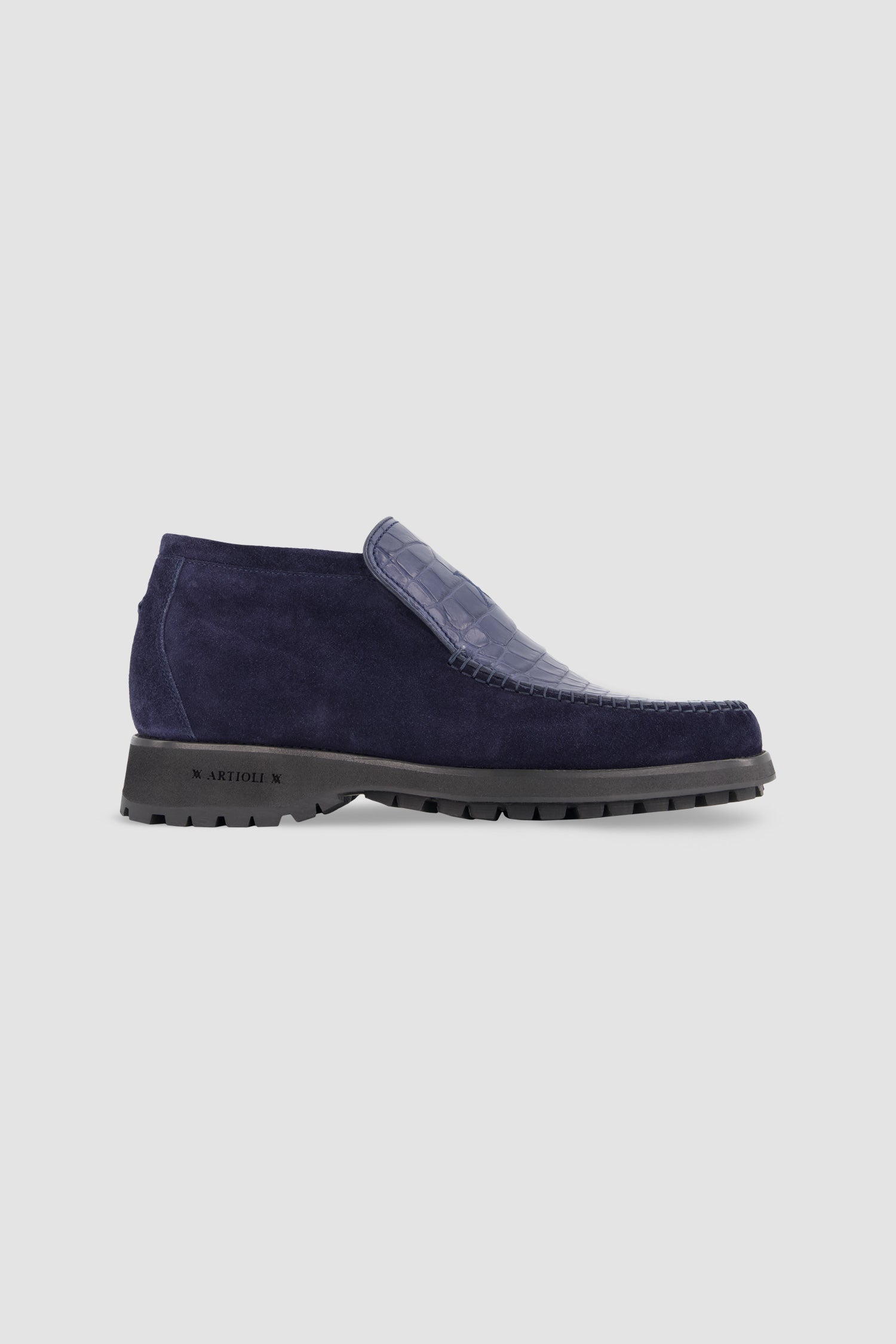 Artioli Blue Suede and Alligator Ankleboot