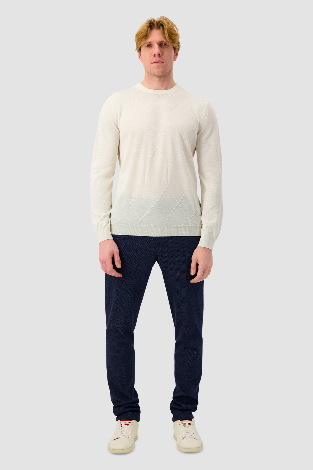 Mandelli Ivory Diamond Knit Crewneck Sweater