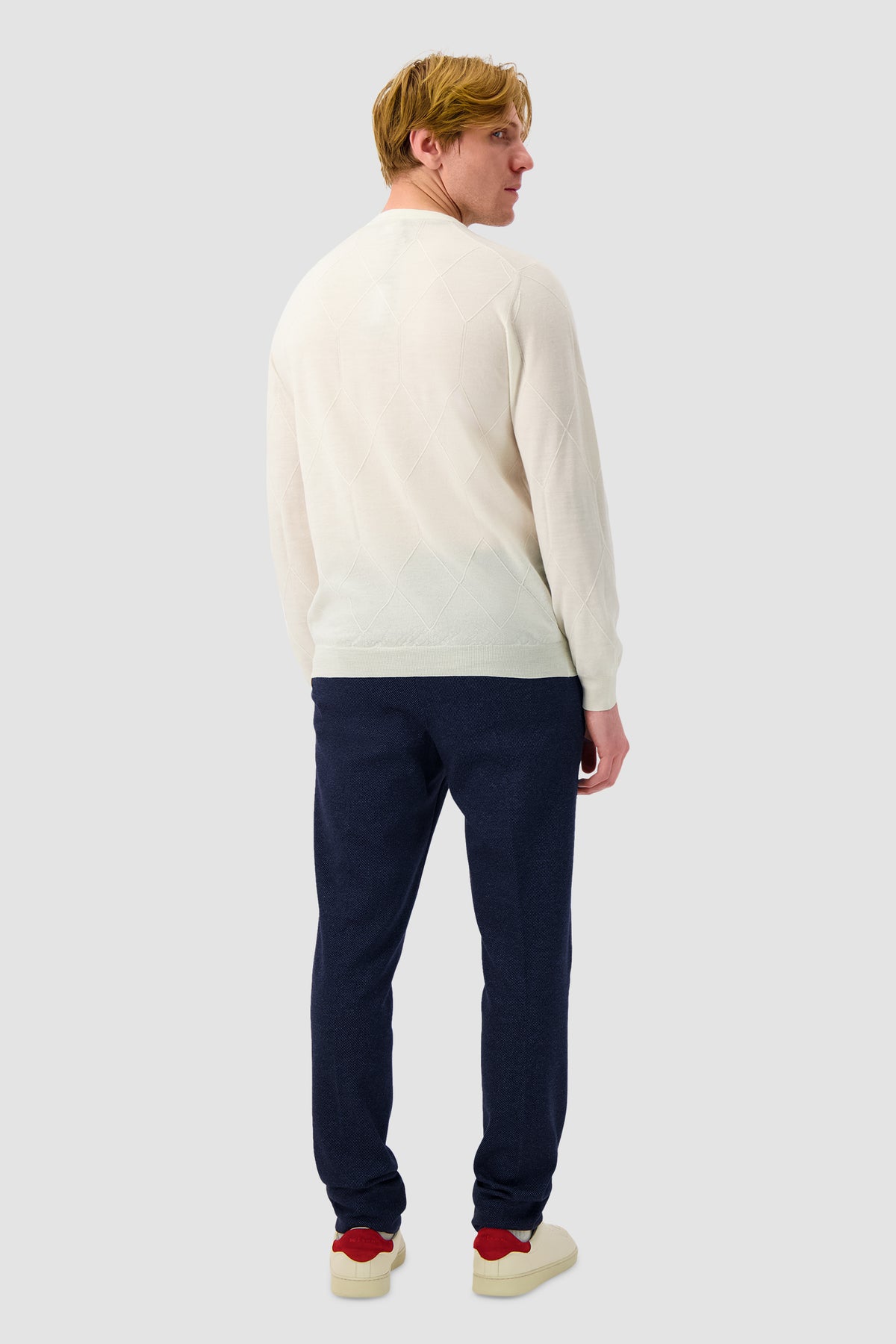 Mandelli Ivory Diamond Knit Crewneck Sweater