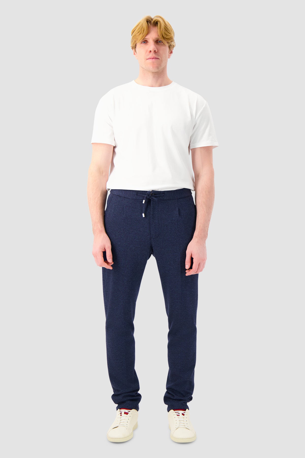 Mandelli Navy Virgin Wool Drawstring Trouser