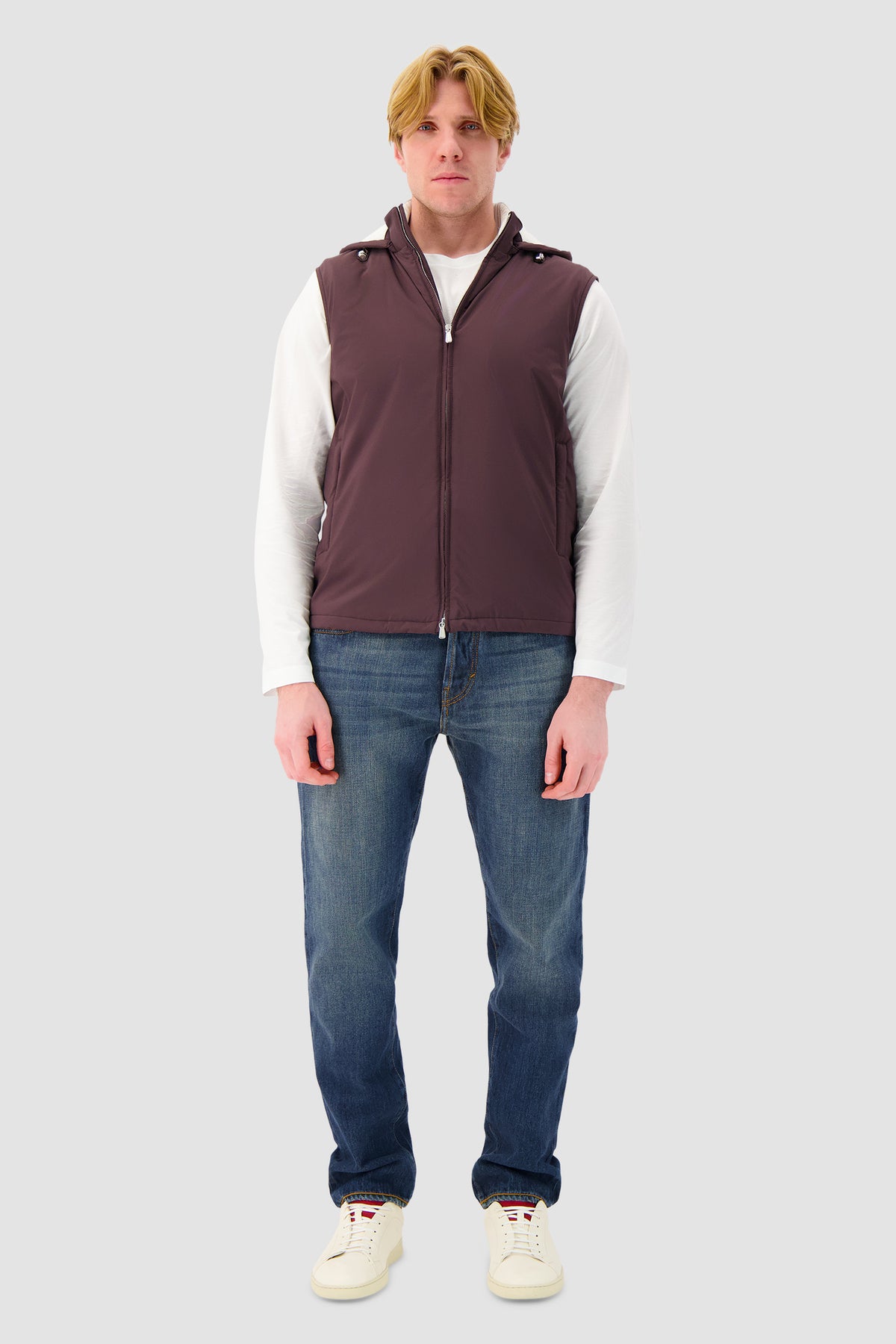 Mandelli Burgundy Cashmere Lined Hooded Vest