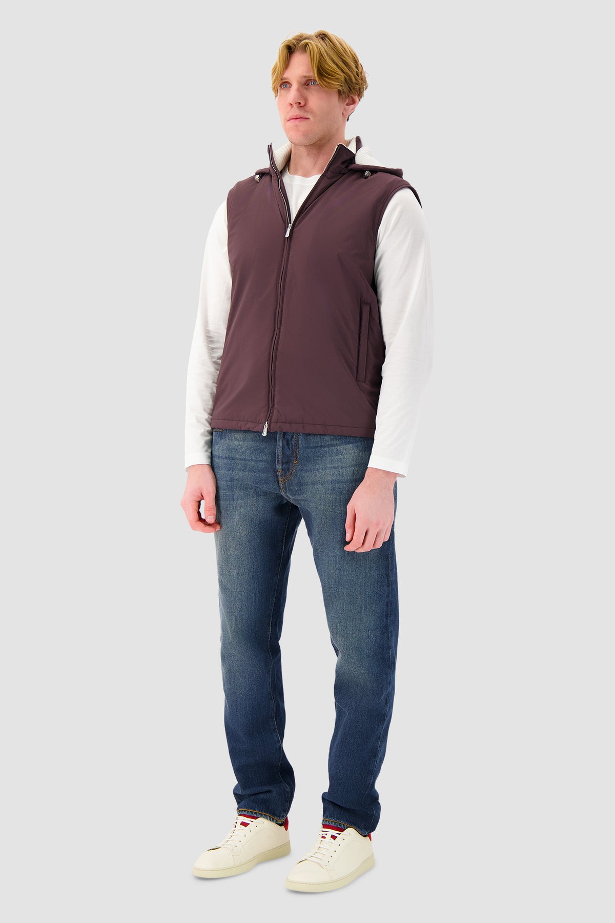 Mandelli Burgundy Cashmere Lined Hooded Vest