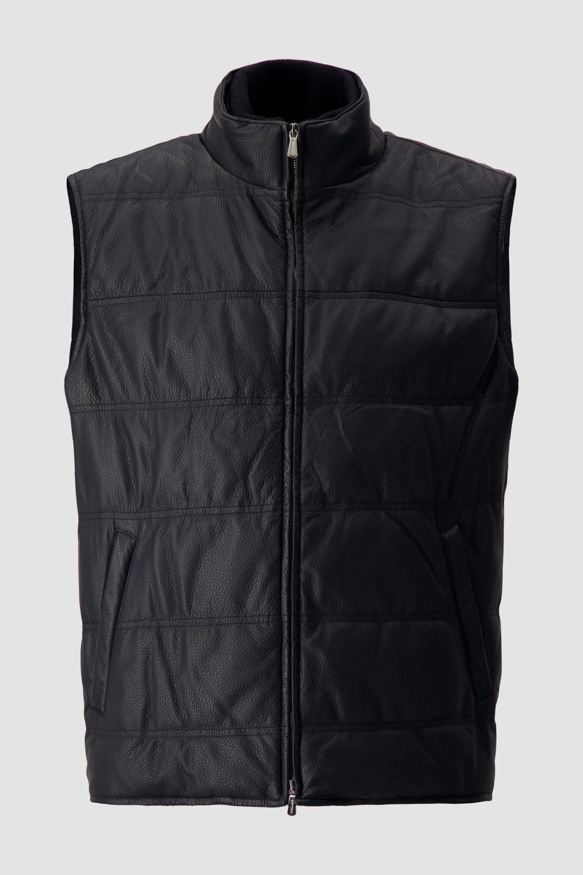 Mandelli Navy Deer Leather Quilted Vest