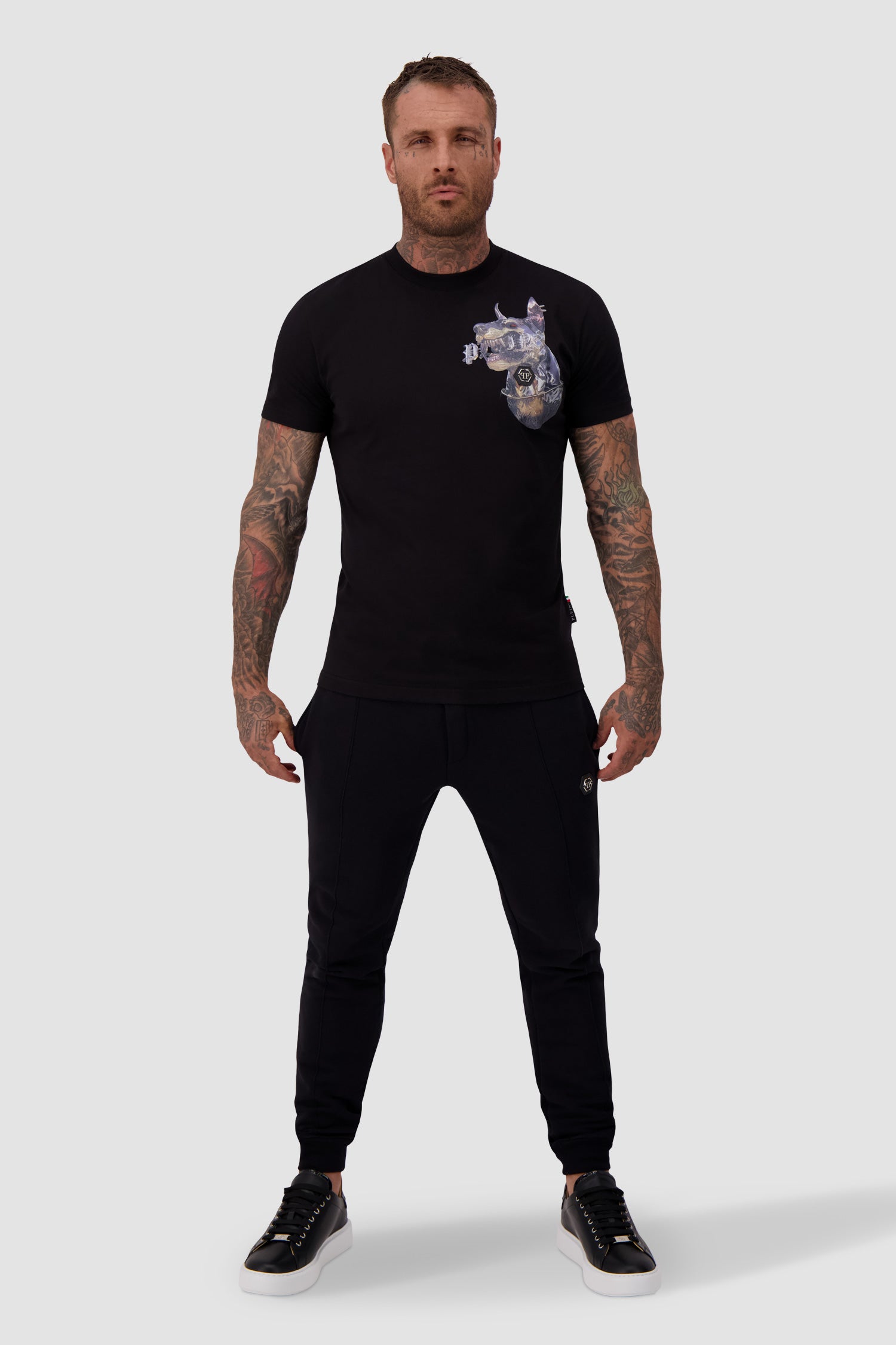 Philipp Plein Black Round Neck SS Dog T-Shirt