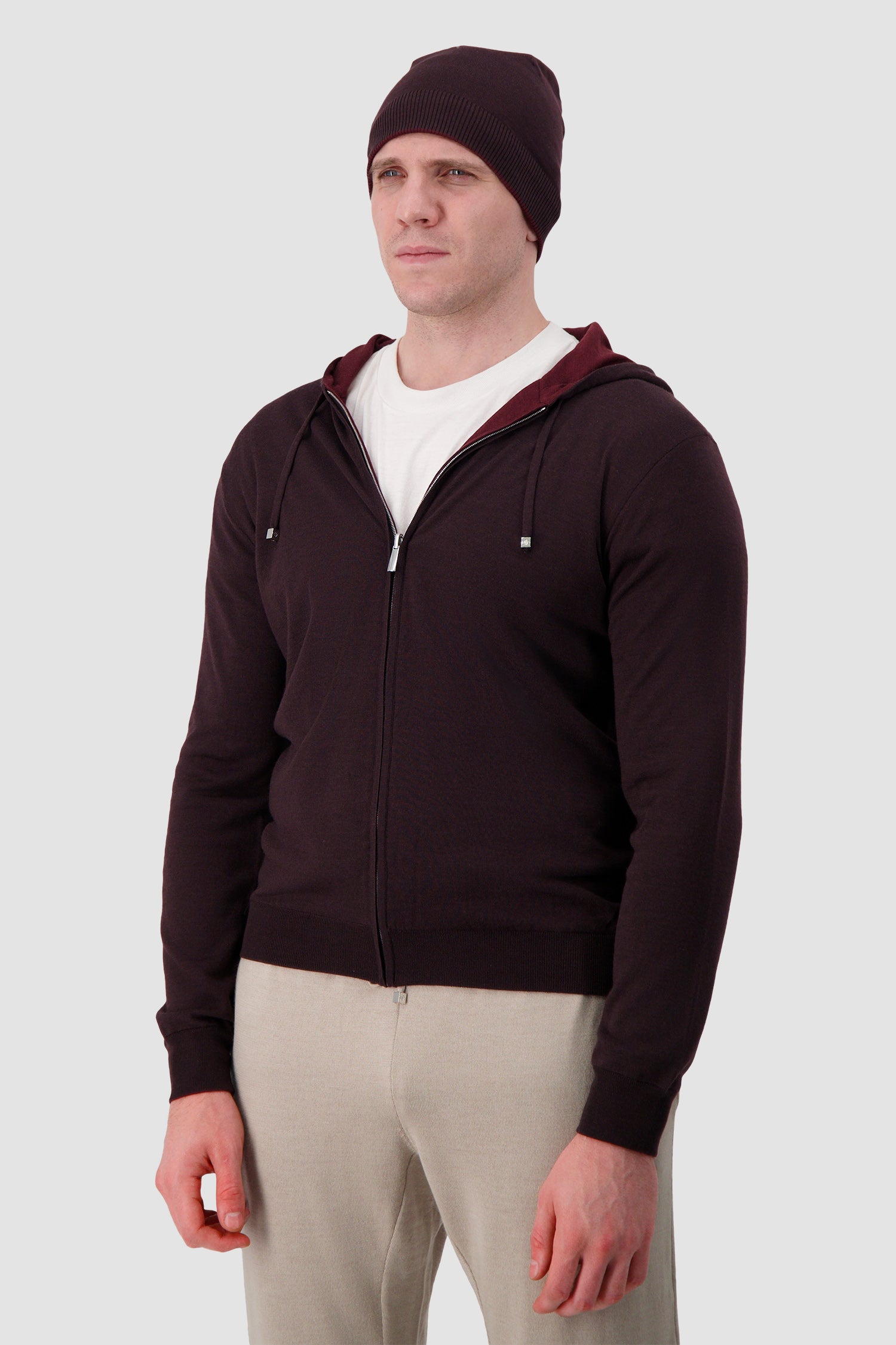 Pashmere Burgundy Wool Silk Patterned Beenie