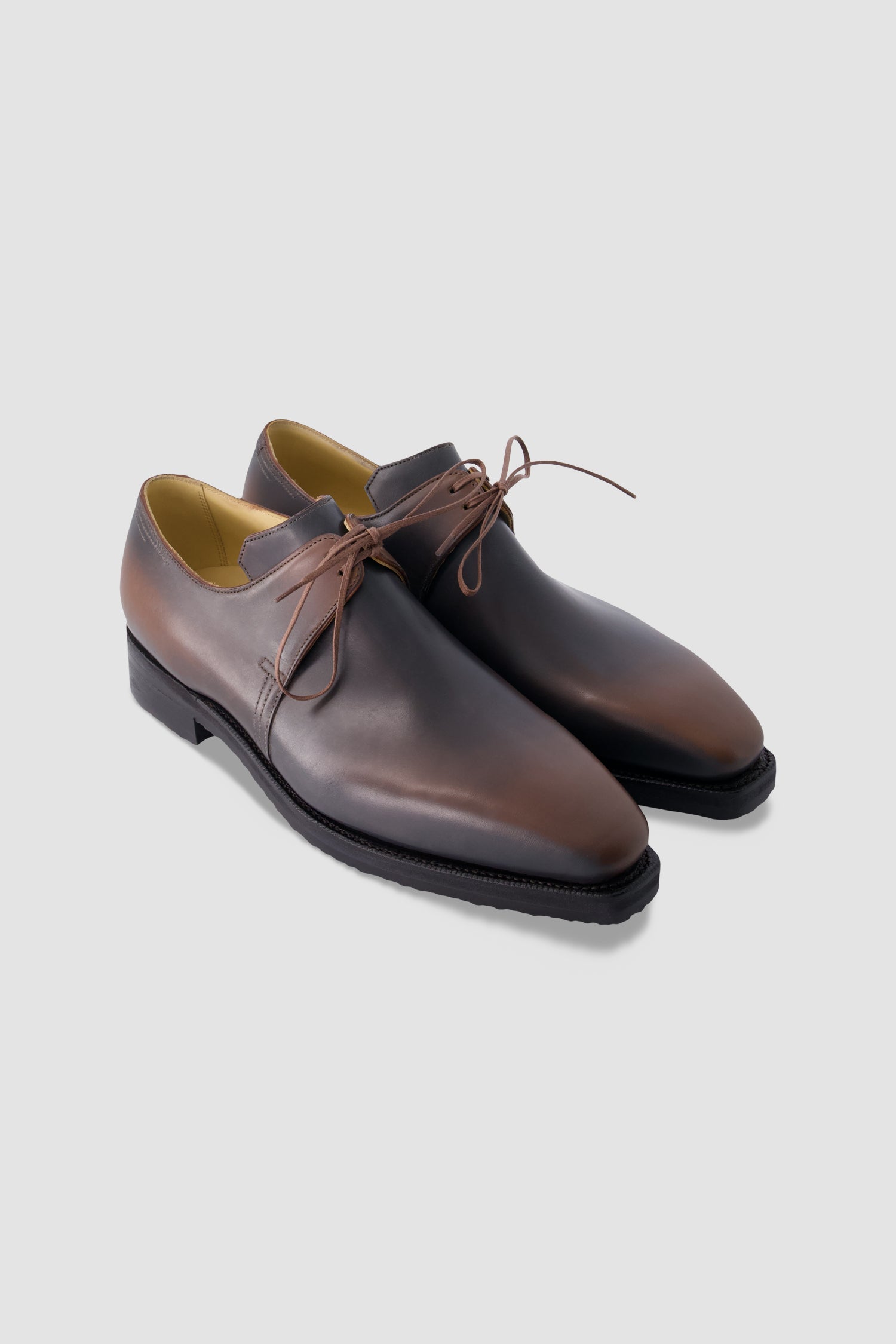 Corthay Brown Leather Tonal Plain Toe Derby Shoe