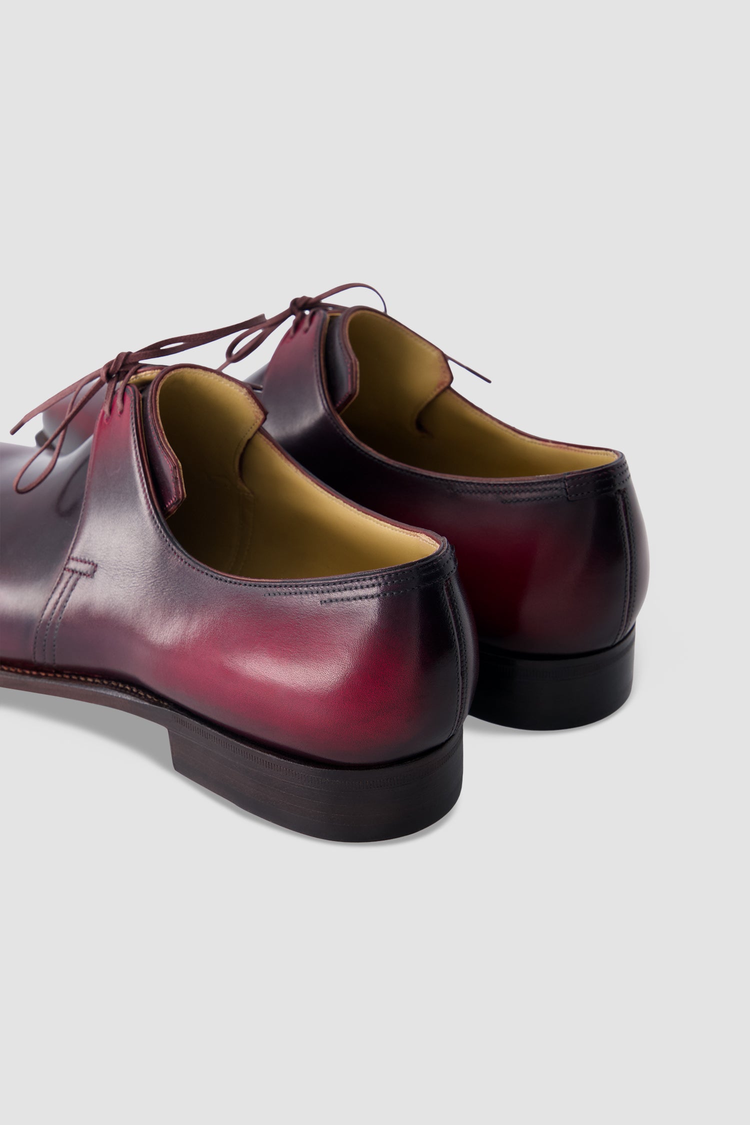 Corthay Burgundy Leather Plain Toe Derby Shoe