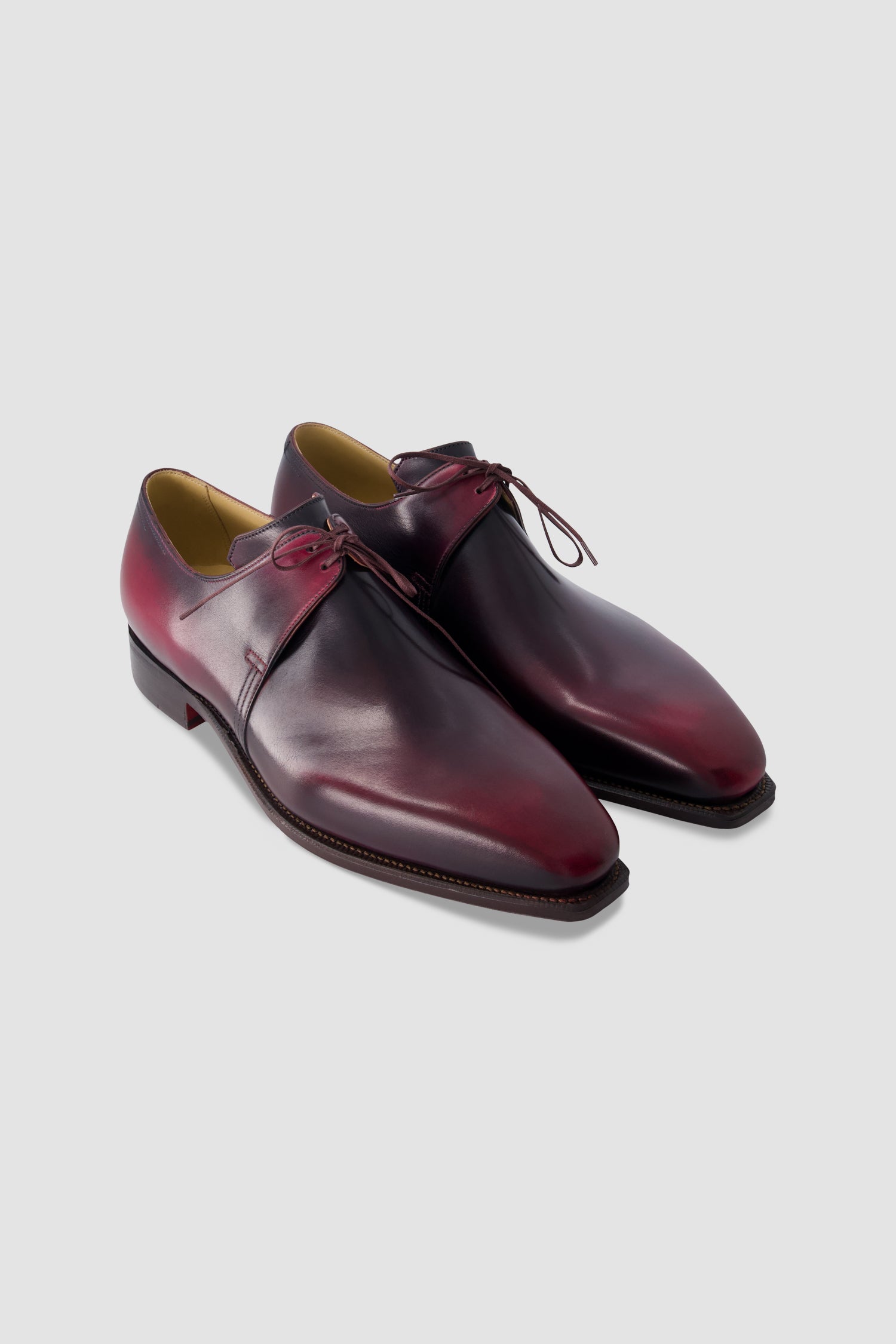 Corthay Burgundy Leather Plain Toe Derby Shoe