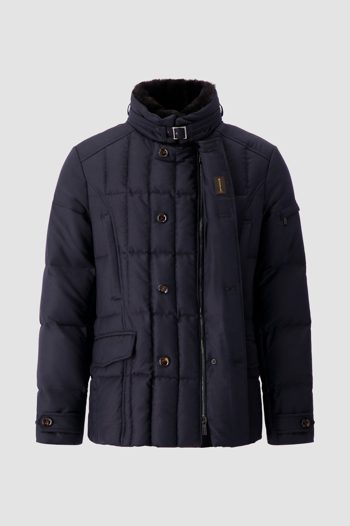 Moorer Navy Siro Fur Collar Quilted Jaket