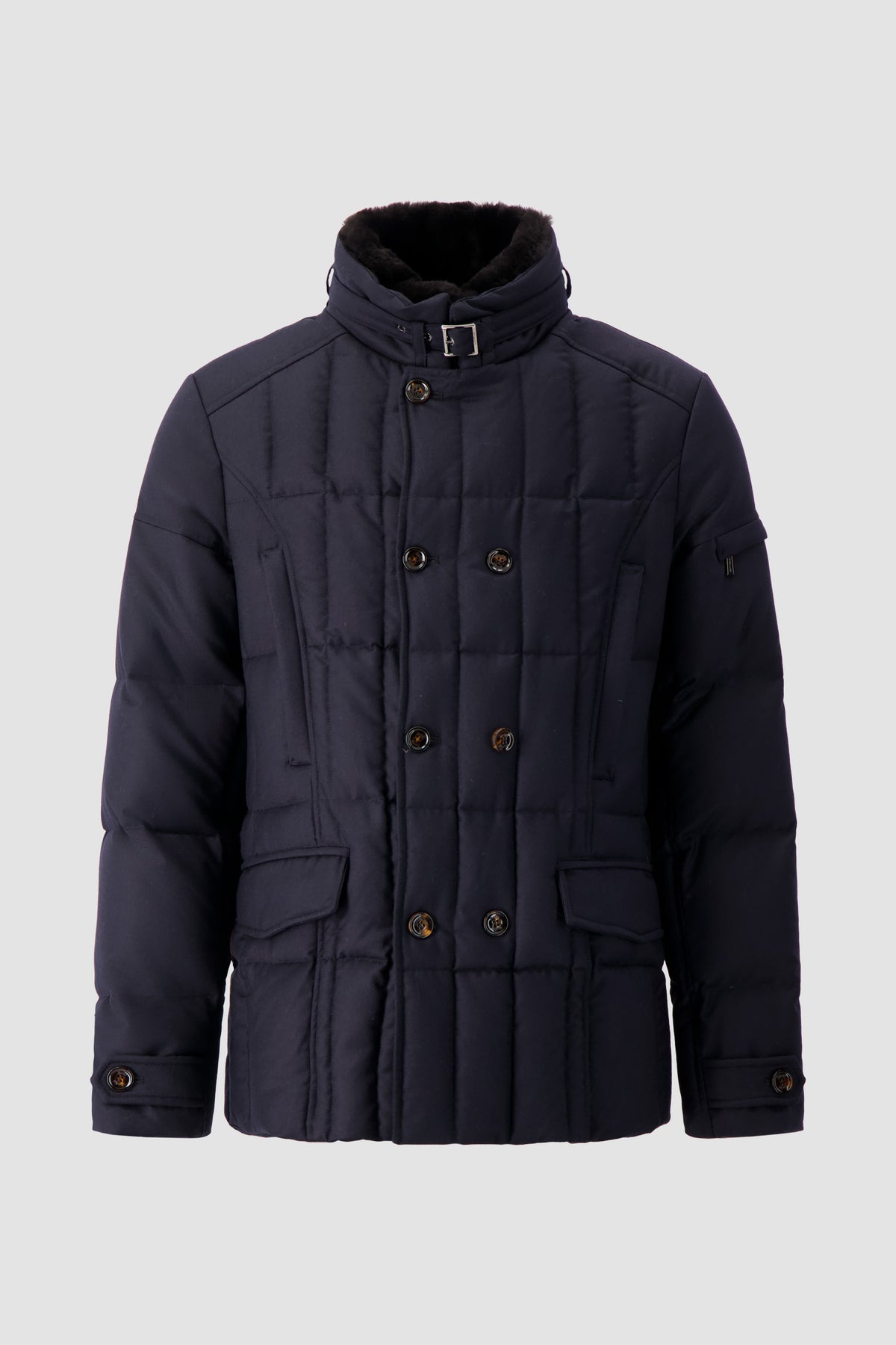Moorer Navy Siro Fur Collar Quilted Jaket