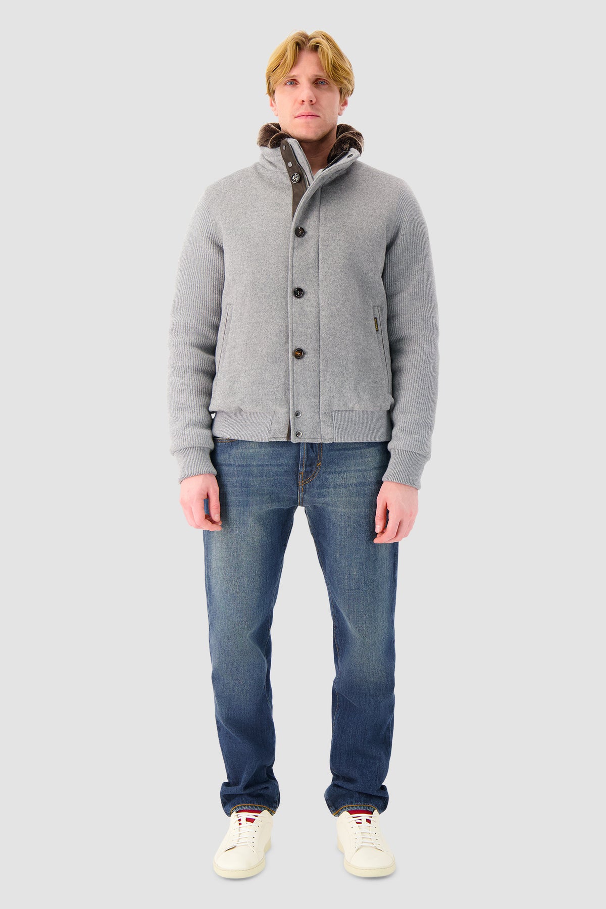 Moorer Grey Levion Fur Collar Jacket