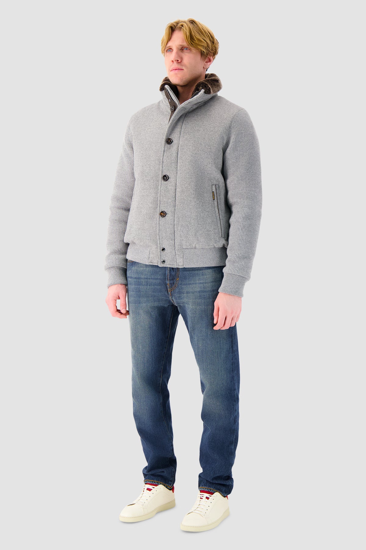 Moorer Grey Levion Fur Collar Jacket