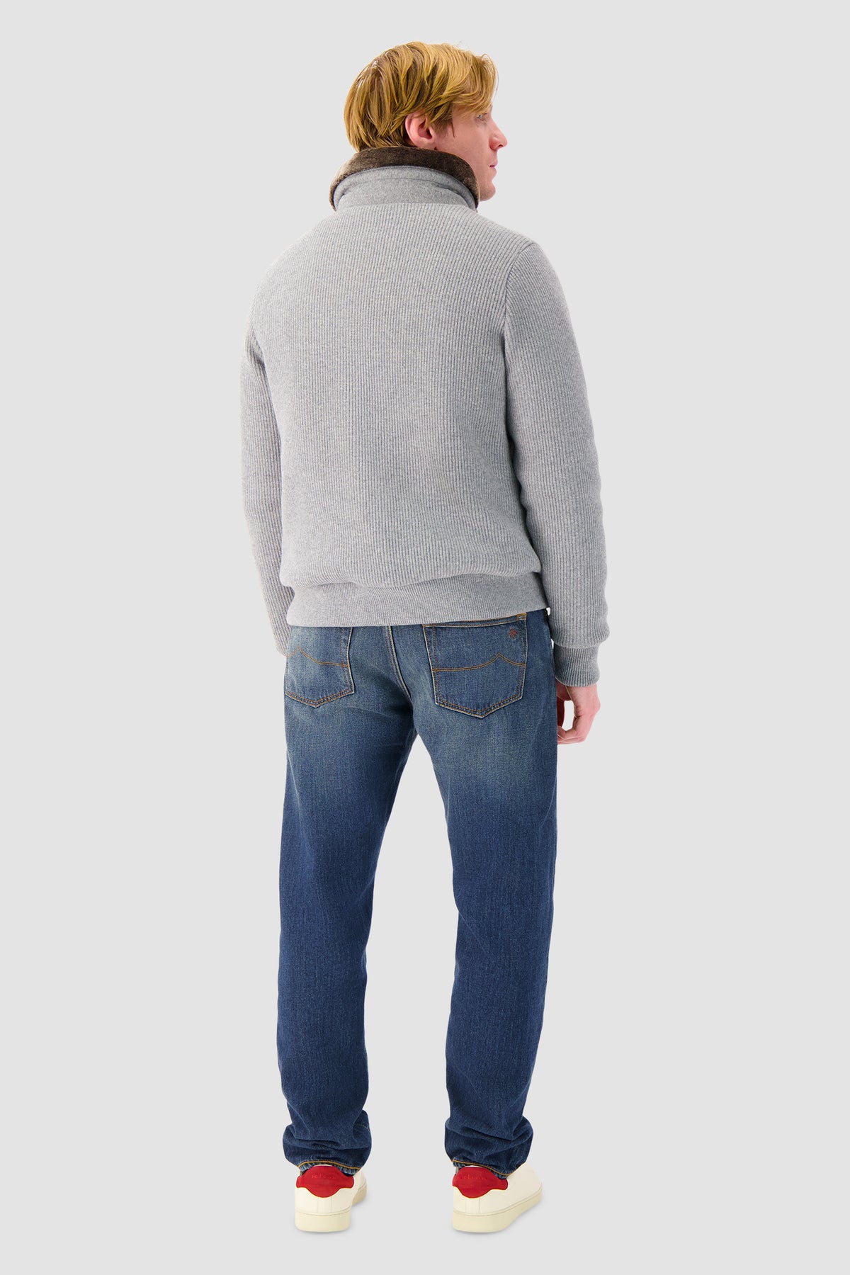 Moorer Grey Levion Fur Collar Jacket
