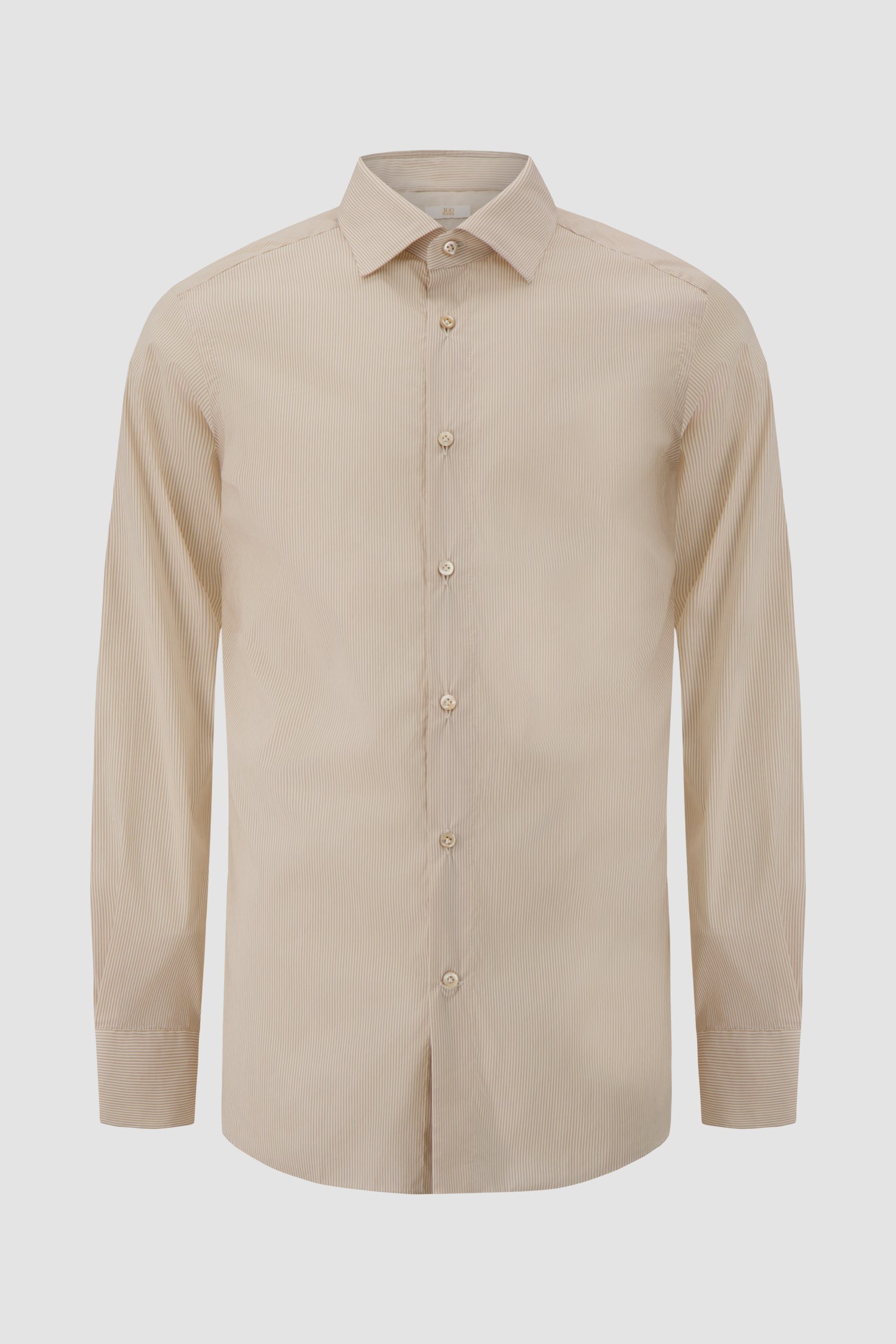 100 Hands White Cotton Dress Shirt with Beige Stripes
