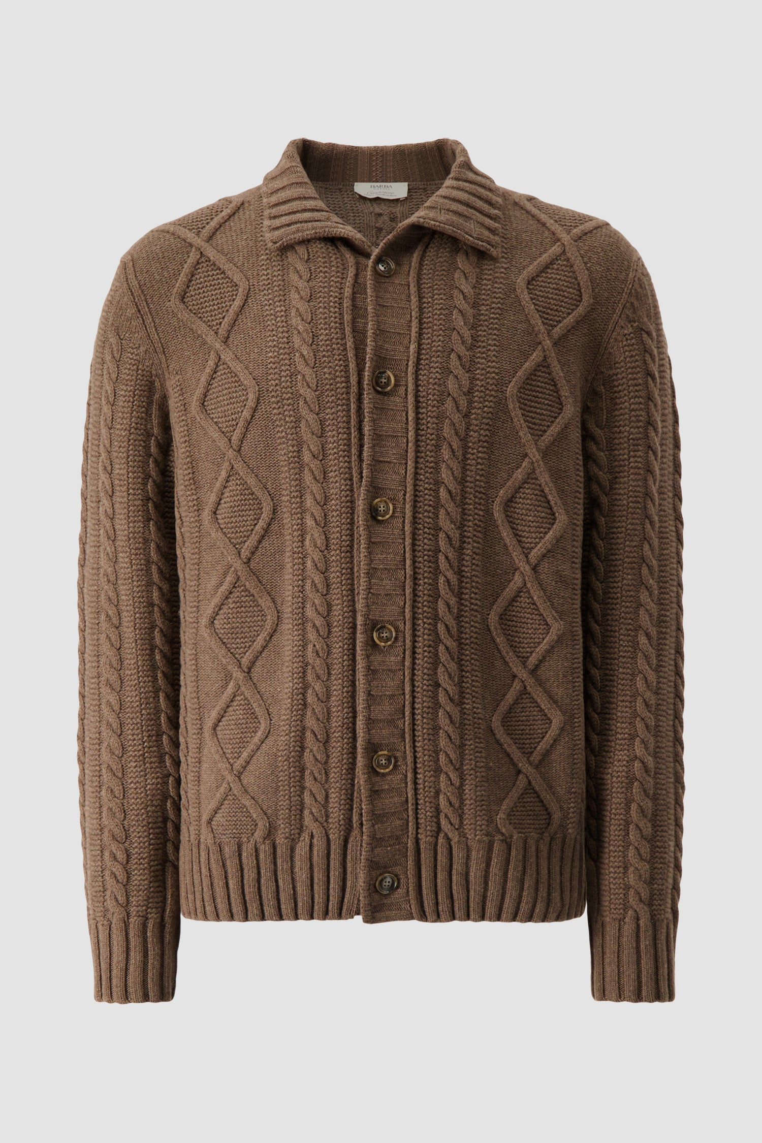 Barba Napoli Brown Wool/Cashmere Cable Knit Button Cardigan
