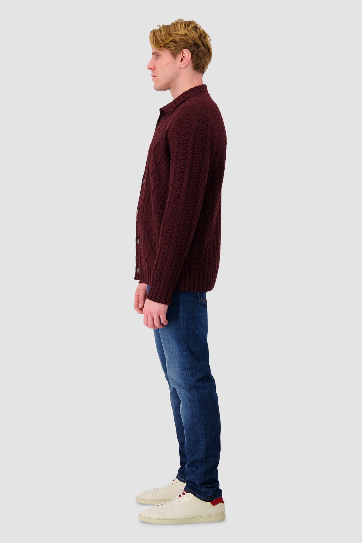 Barba Napoli Burgundy Wool/Cashmere Cable Knit Button Cardigan