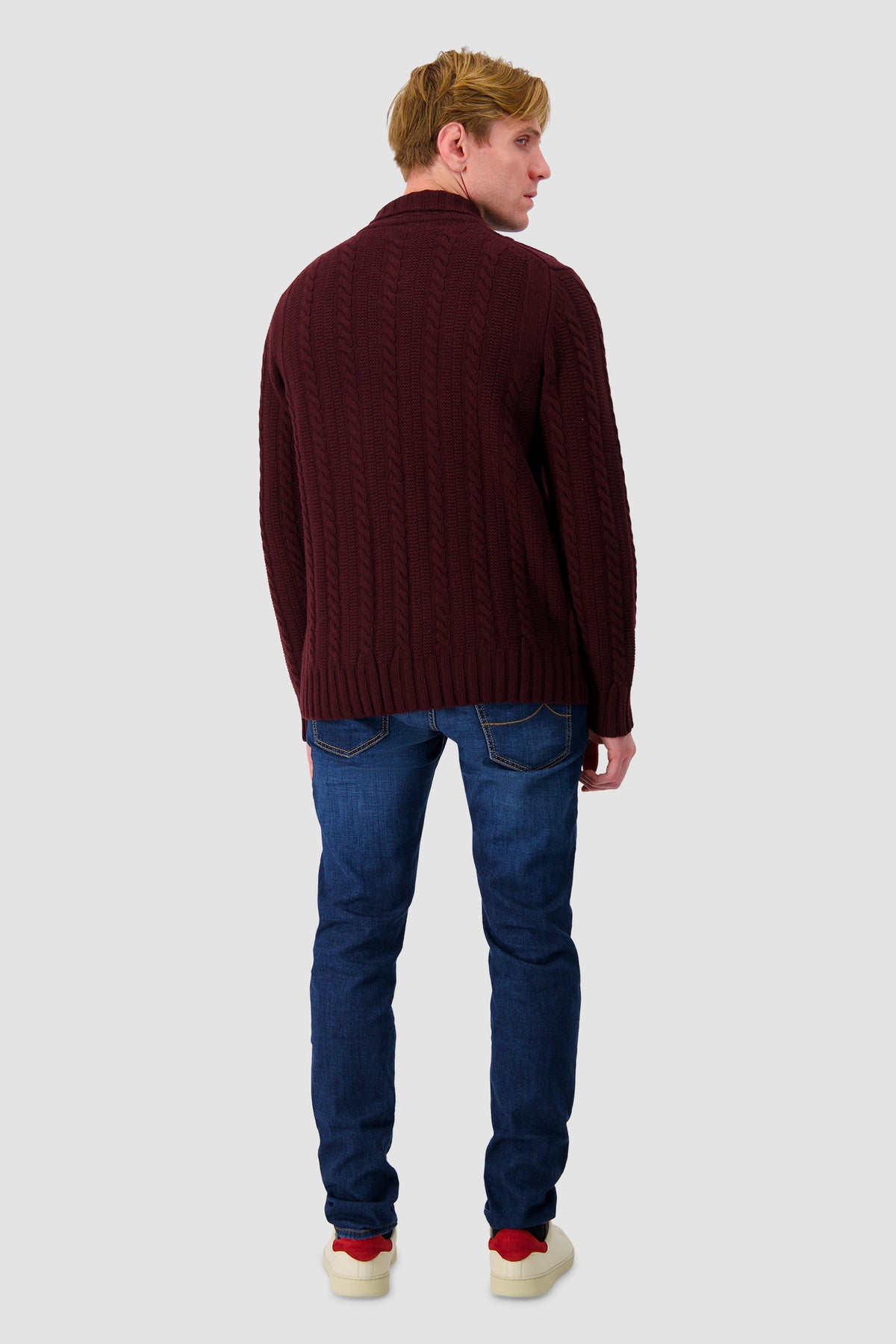 Barba Napoli Burgundy Wool/Cashmere Cable Knit Button Cardigan