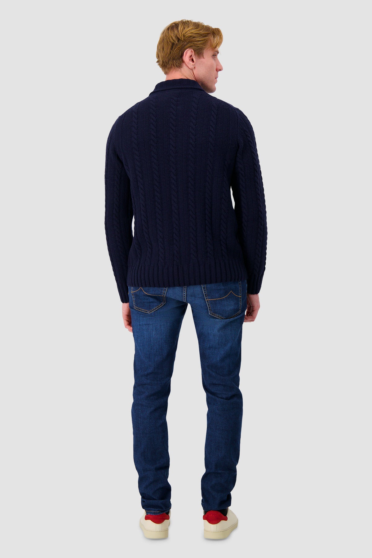 Barba Napoli Navy Wool/Cashmere Cable Knit Button Cardigan