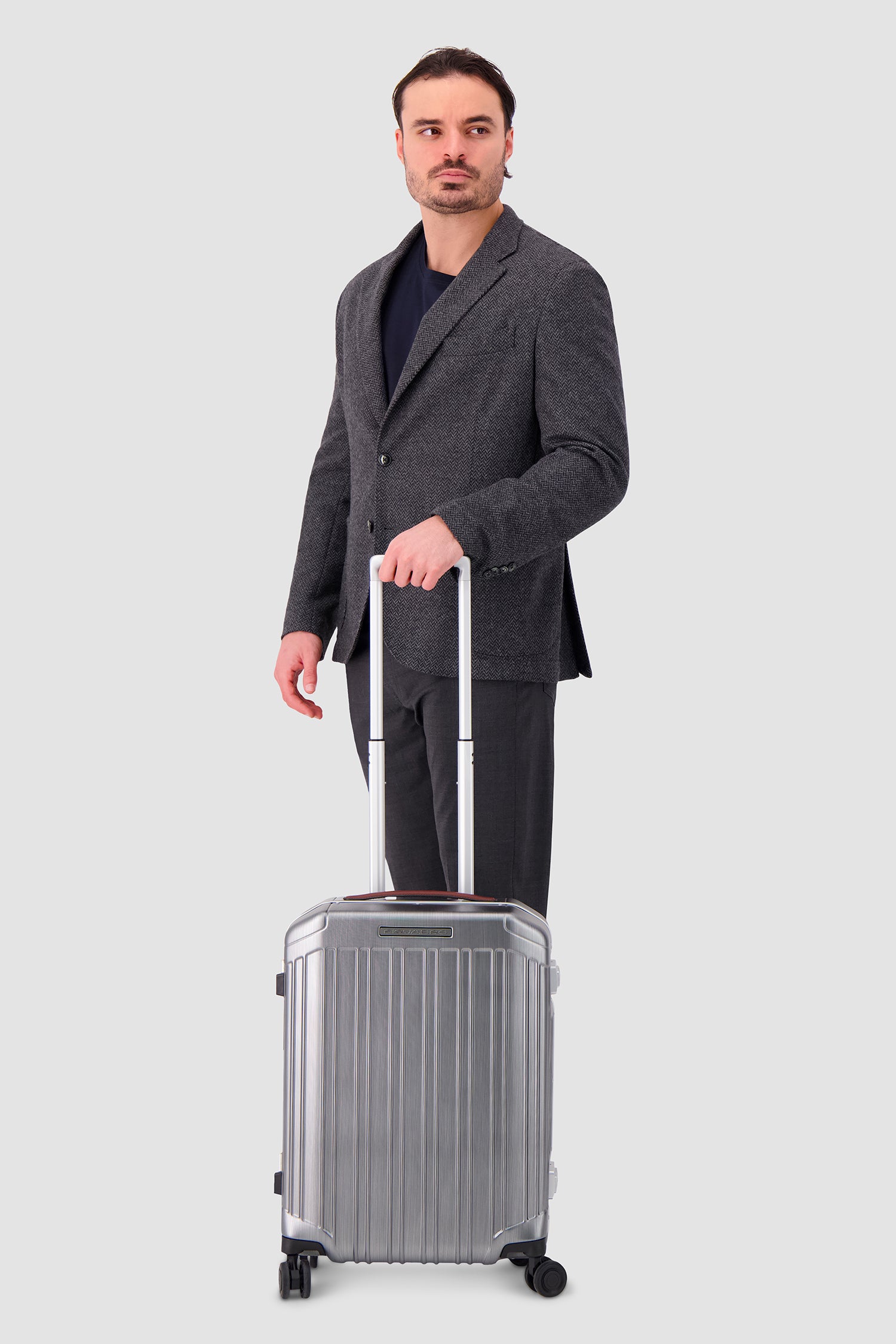 Piquadro Silver 4 Wheel Cabin Suitcase