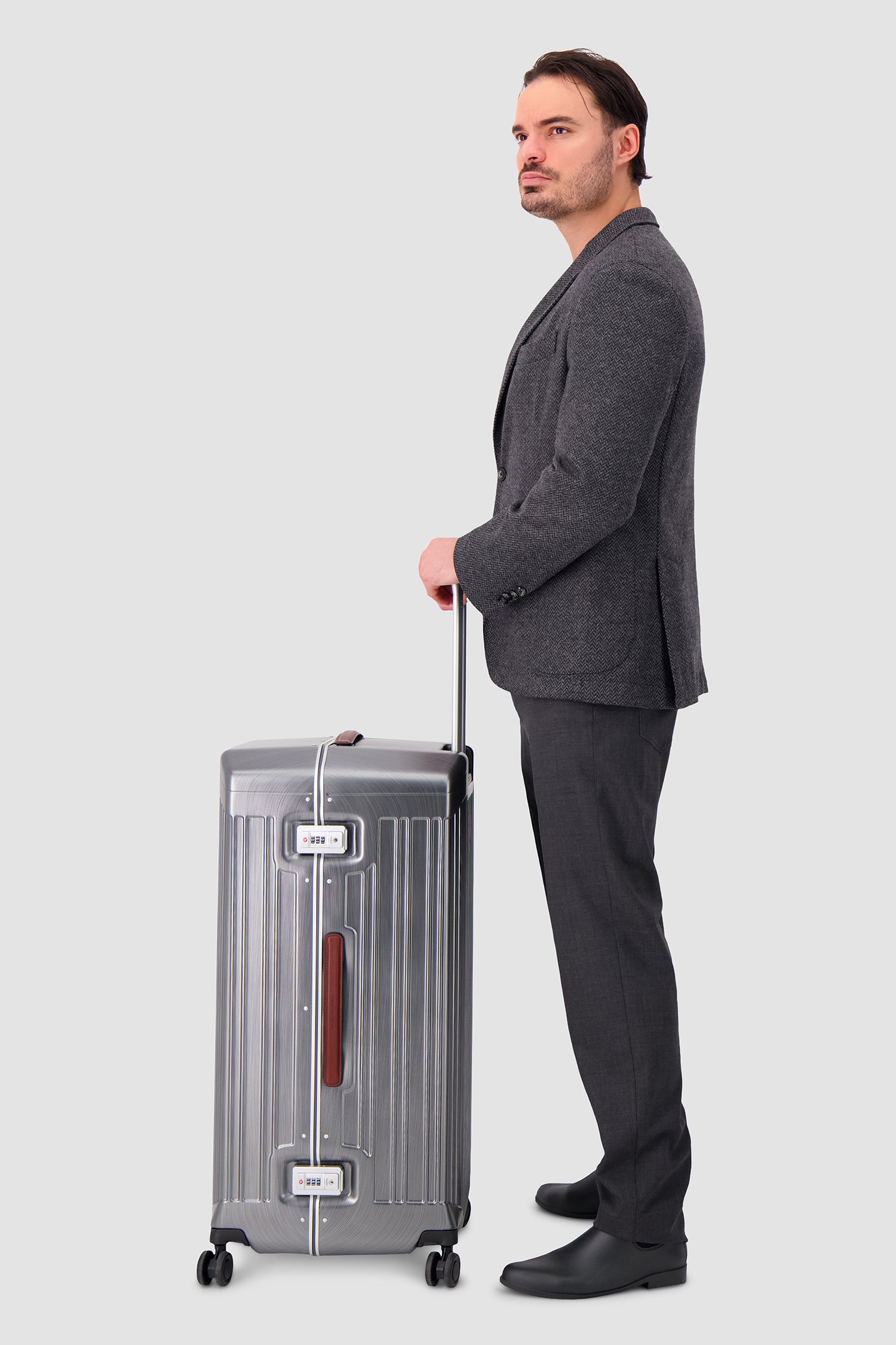 Piquadro Silver Hardside Trunk Shape 4 Wheel Suitcase