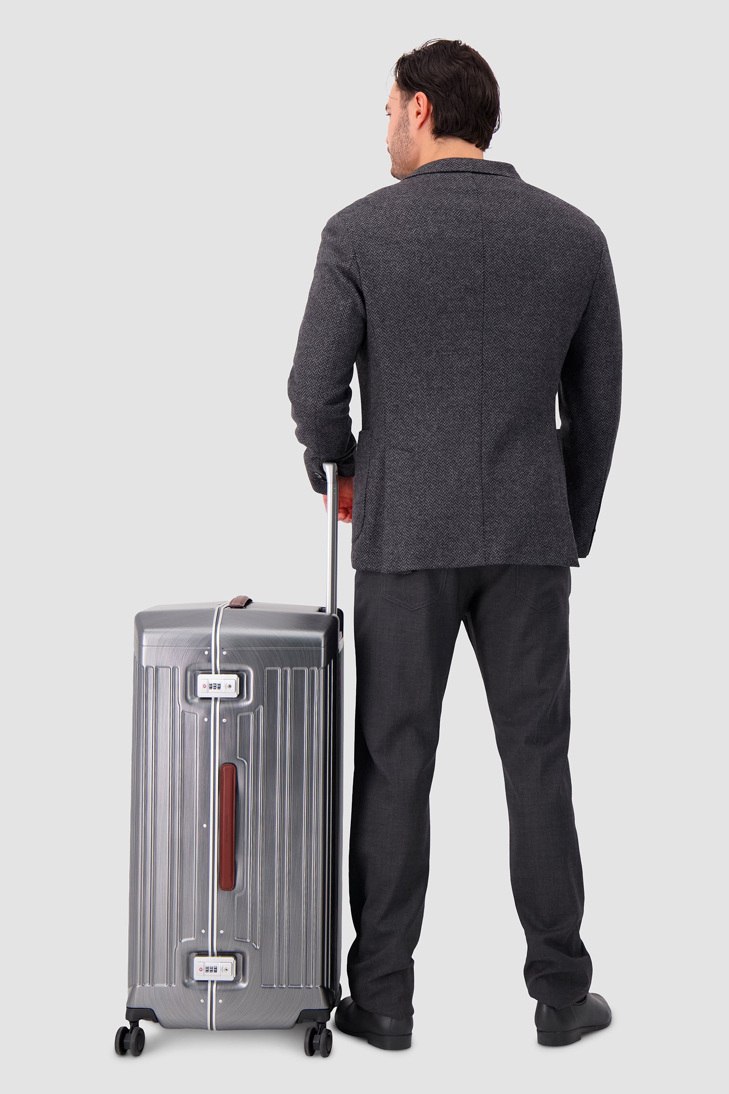 Piquadro Silver Hardside Trunk Shape 4 Wheel Suitcase