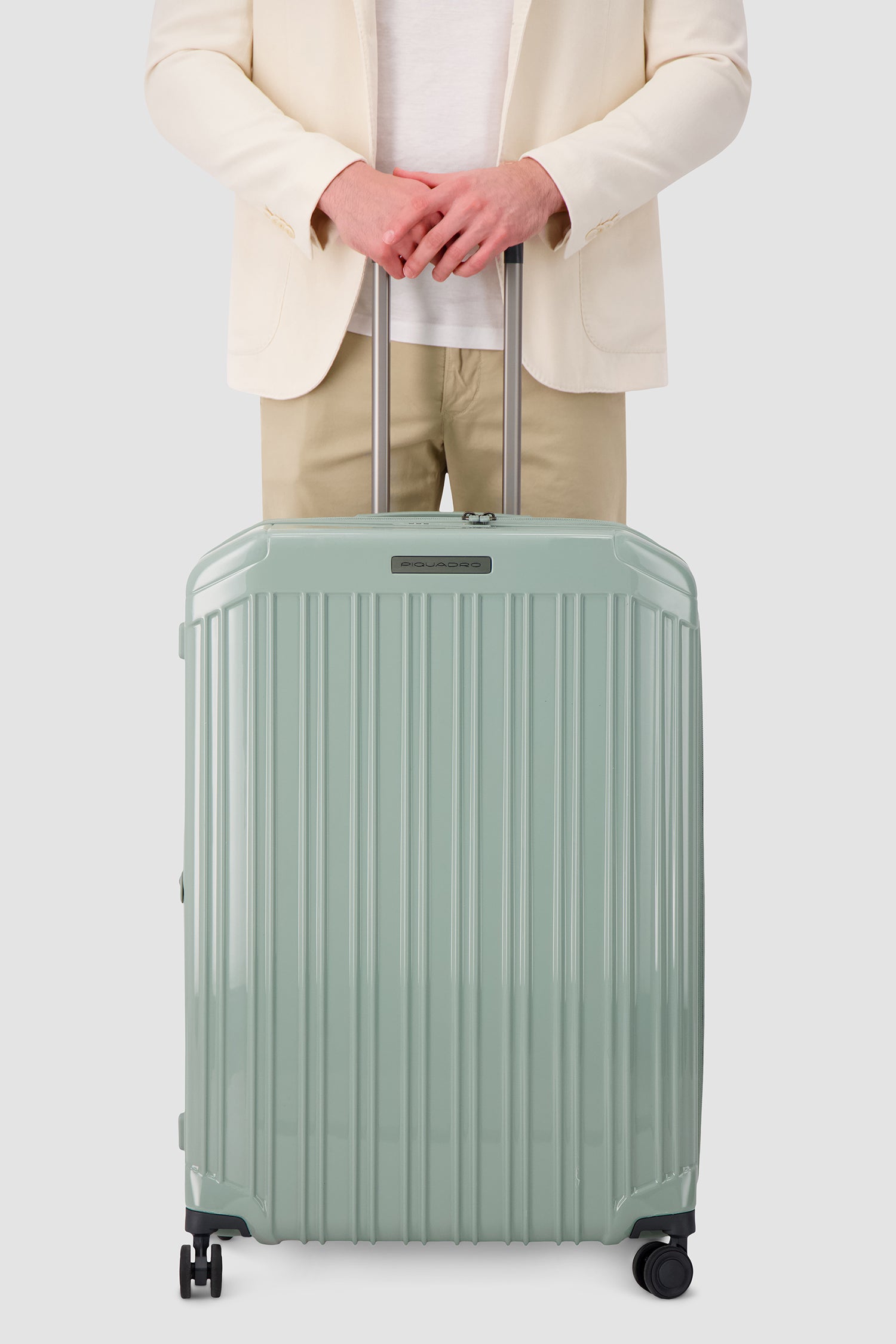Piquadro Sage Green Expadable Large 4 Wheel Suitcase