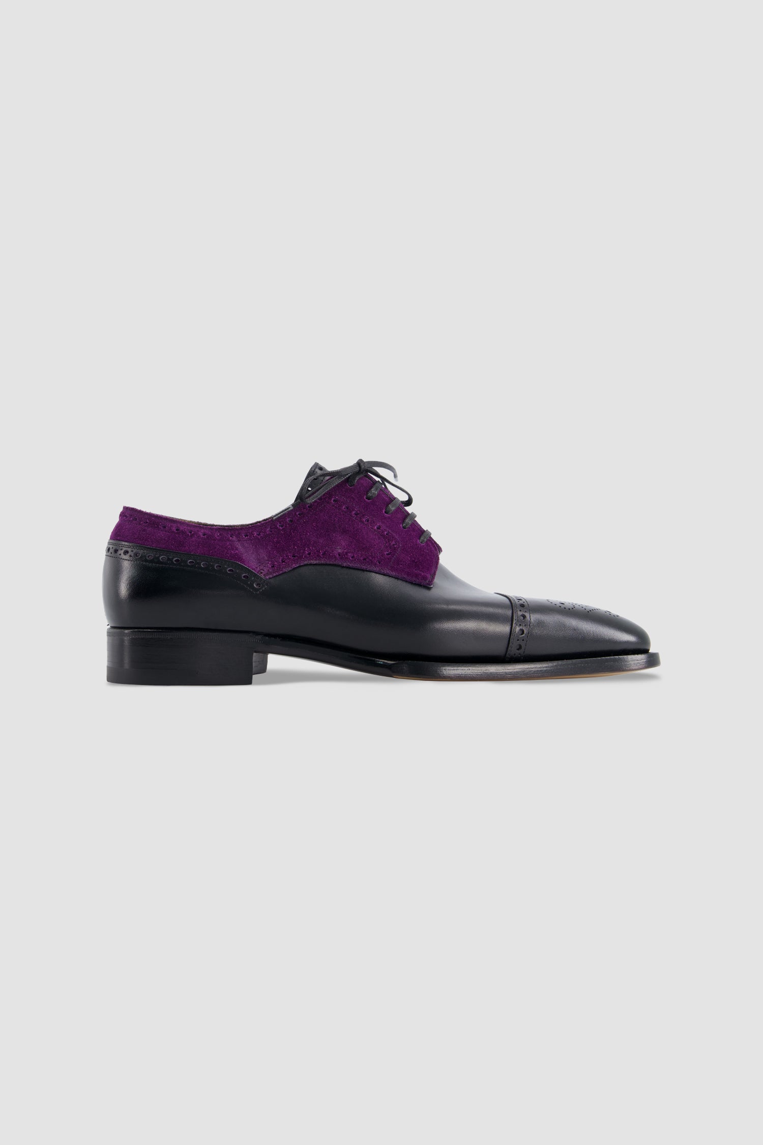 Stefano Bemer Black/Purple Suede Cap-Toe Oxford