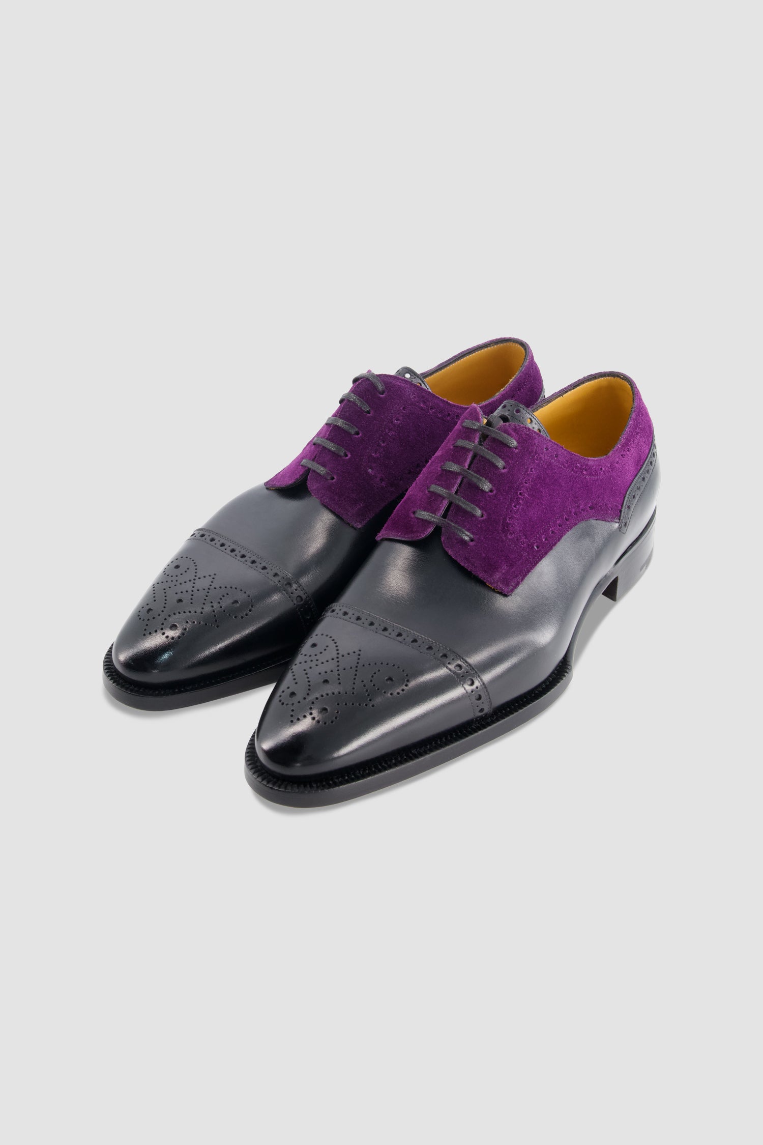 Stefano Bemer Black/Purple Suede Cap-Toe Oxford