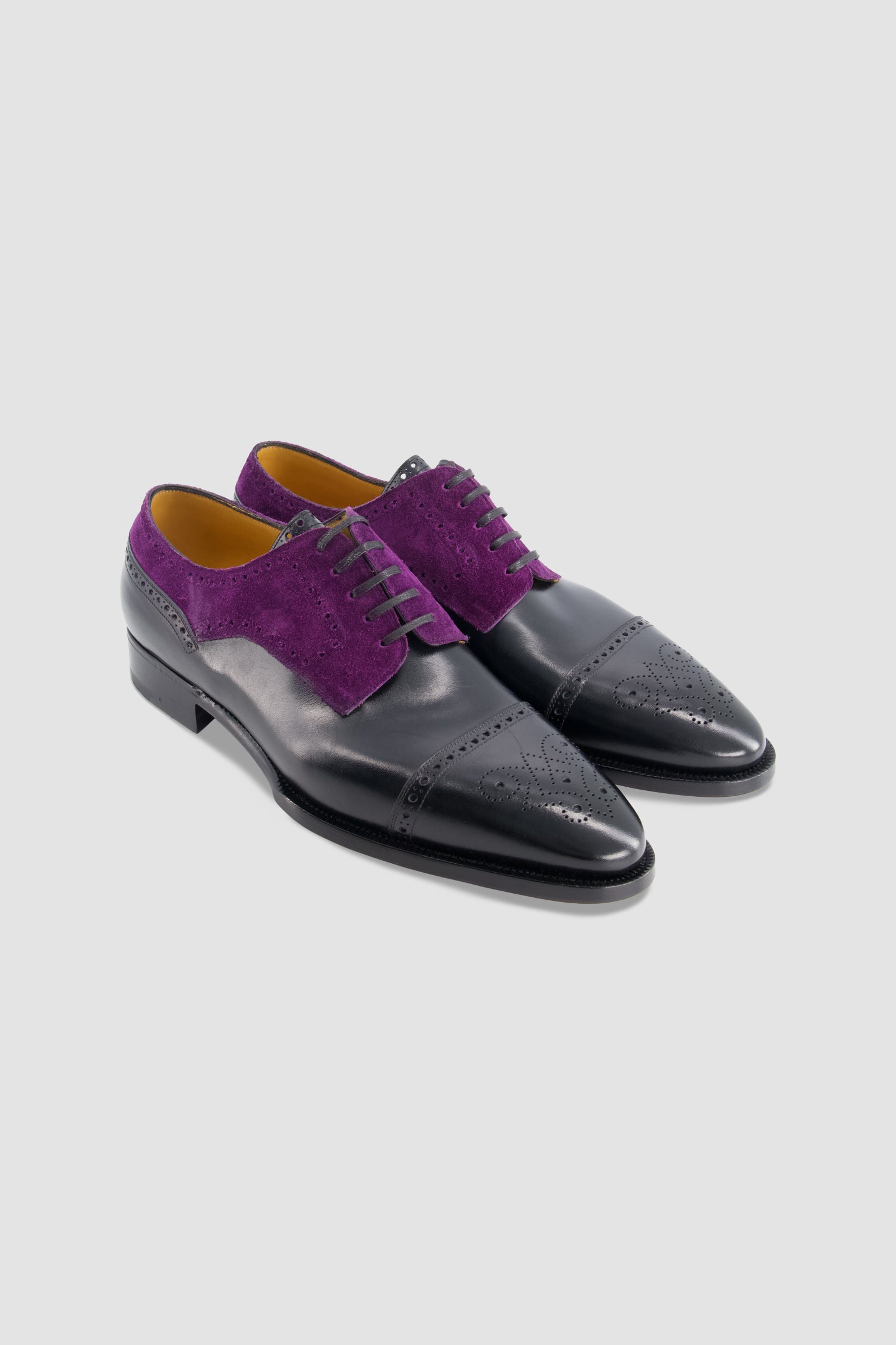 Stefano Bemer Black/Purple Suede Cap-Toe Oxford