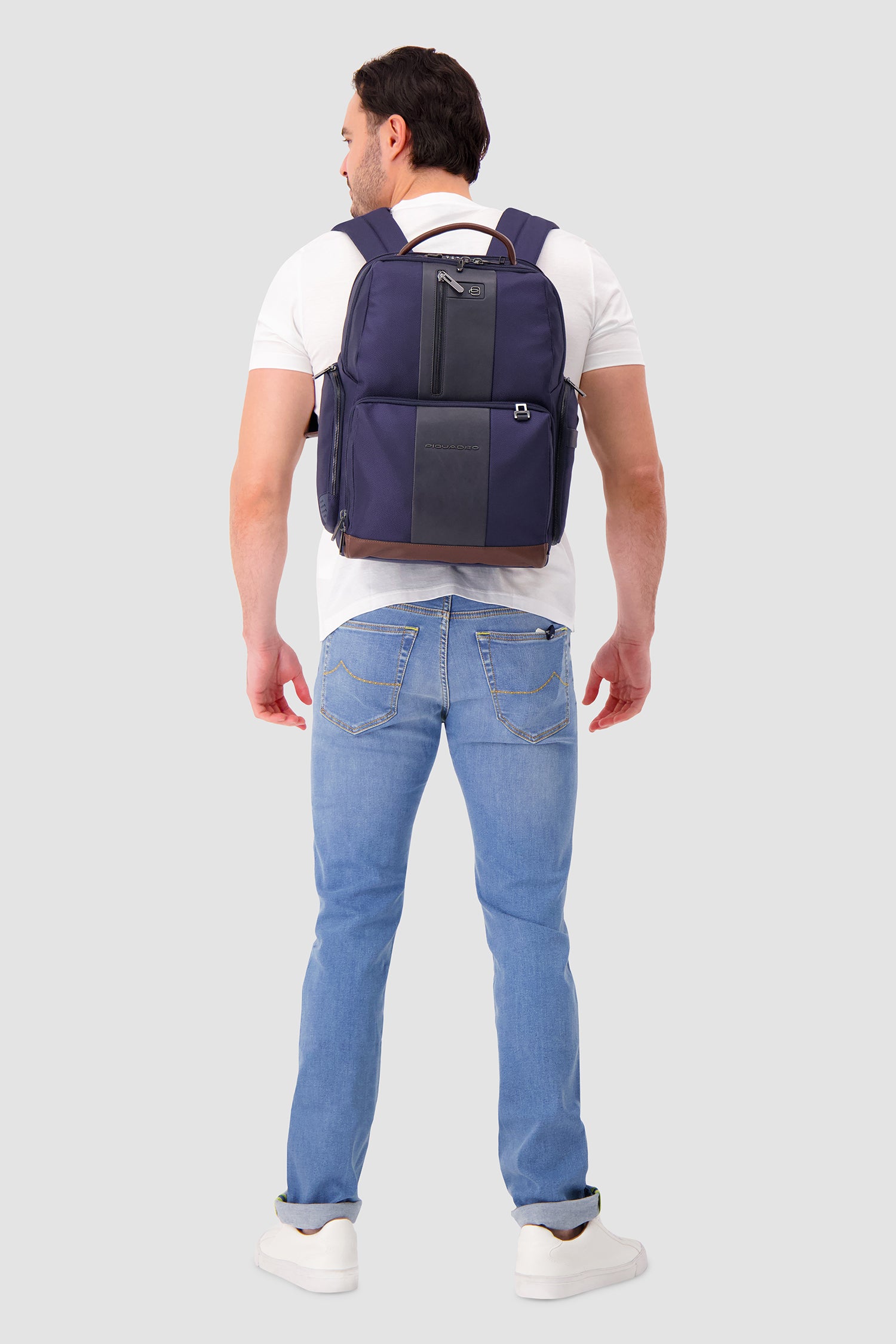 Piquadro Blue Fast-Check Laptop Backpack 15.6"